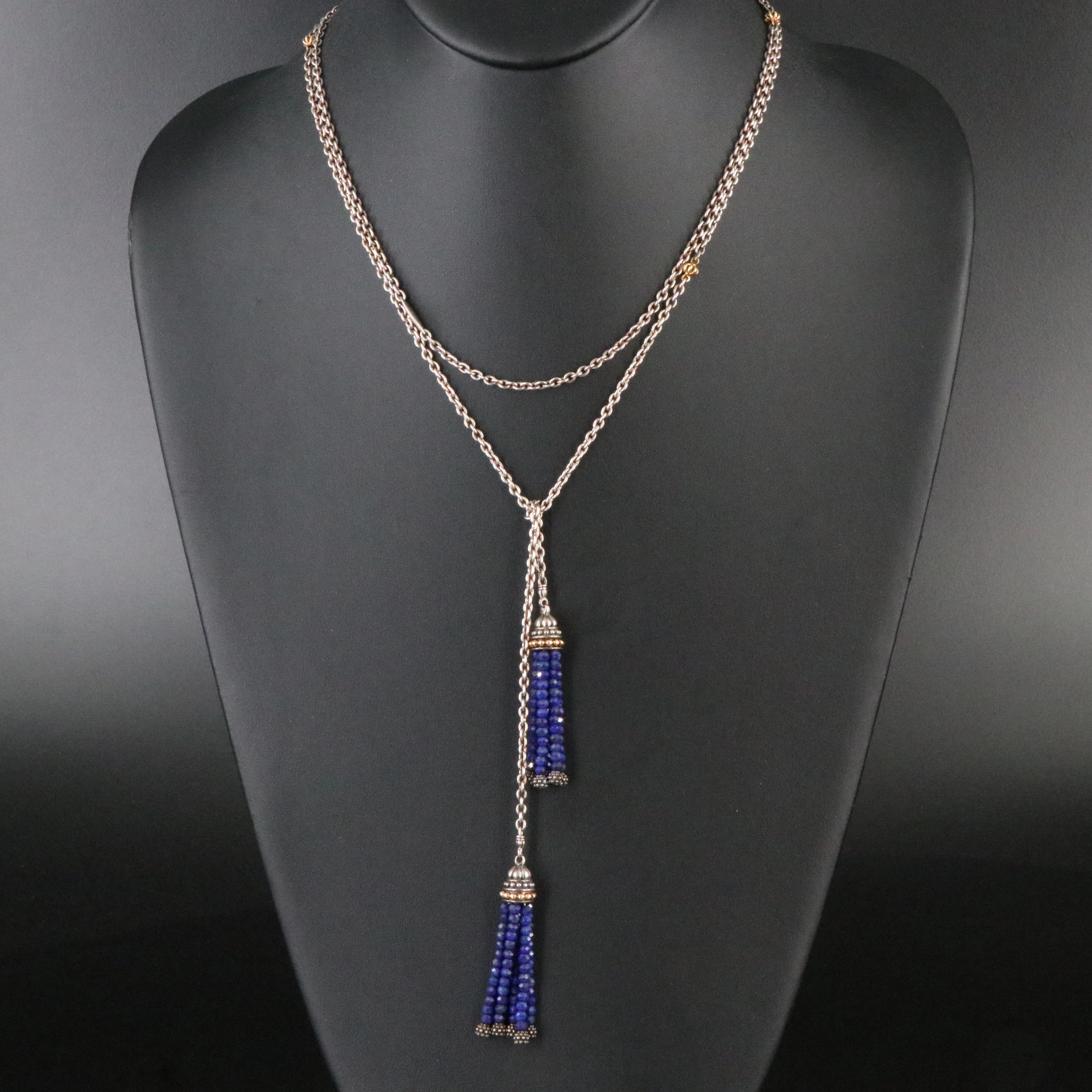 Lagos Caviar Icon Sterling and Lapis Sautoir Lariat Necklace with 18K Accents