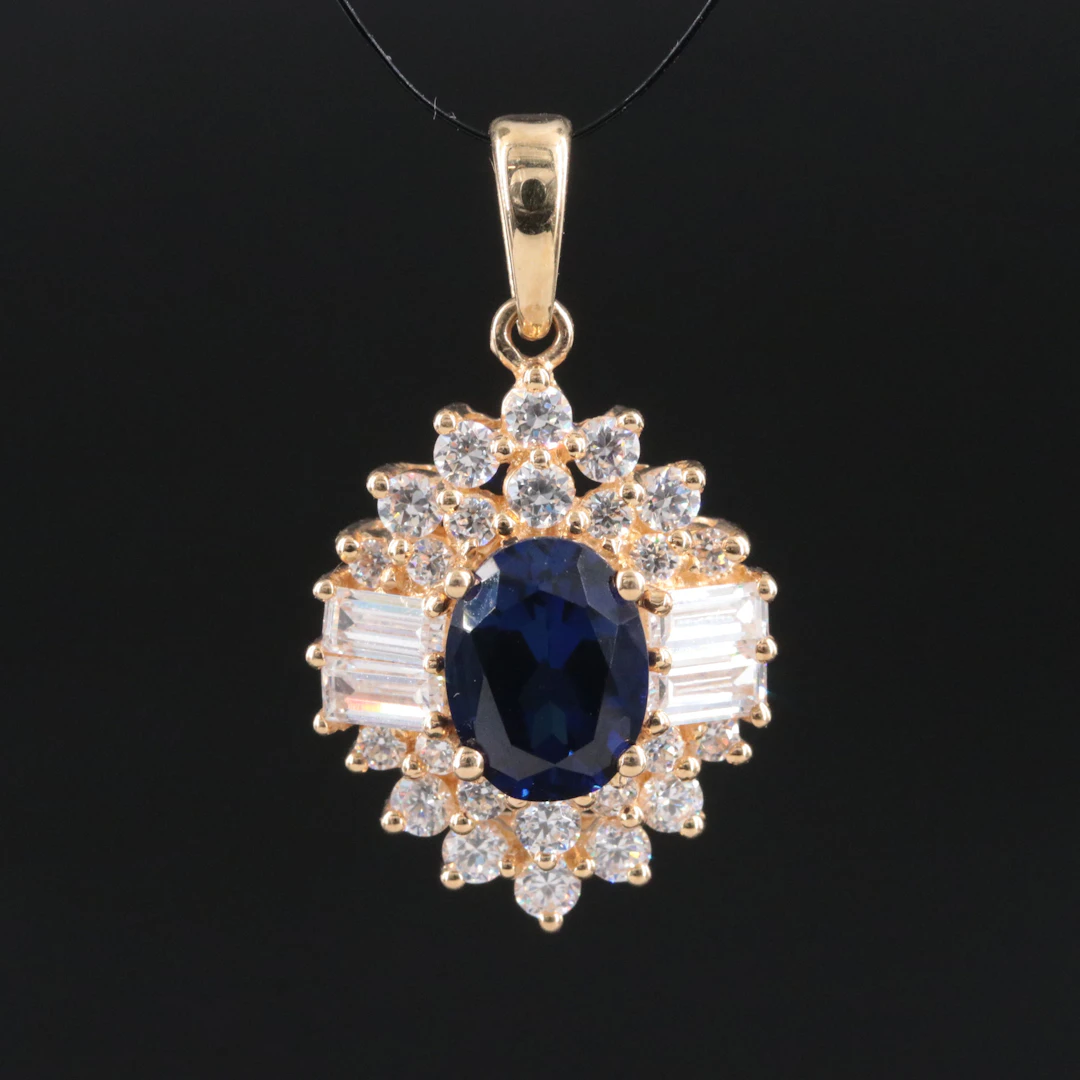 14K Sapphire and CZ Pendant