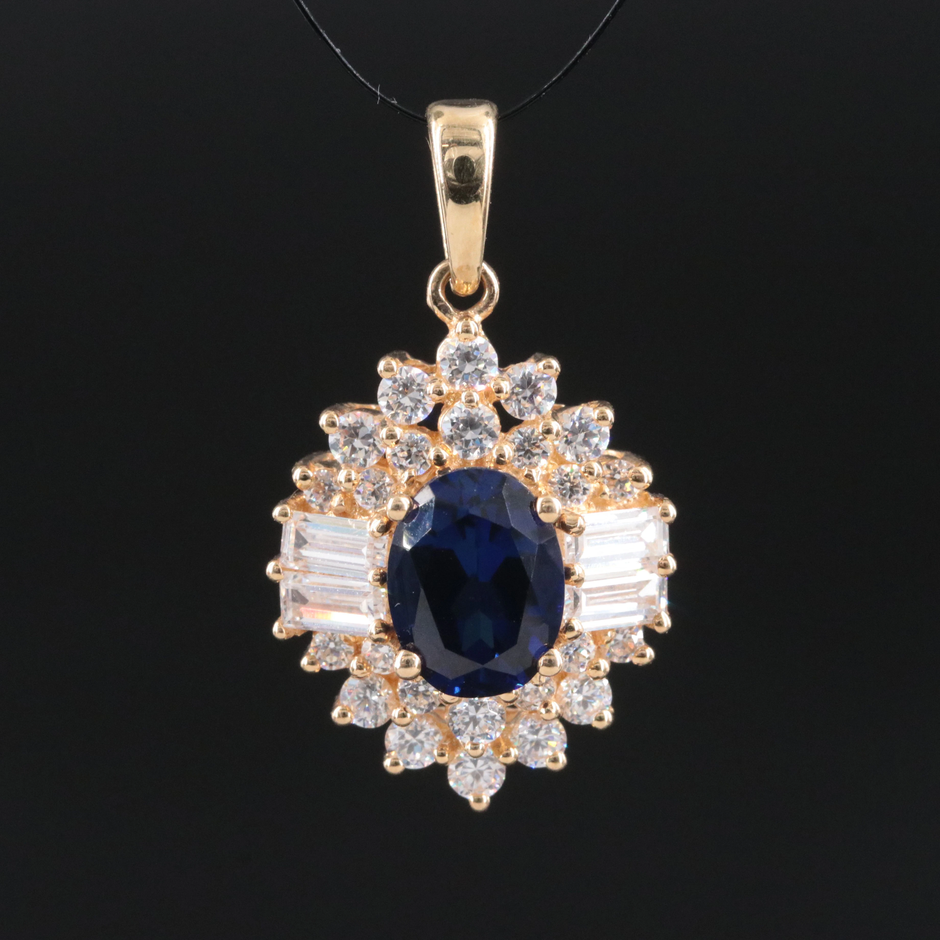 14K Sapphire and CZ Pendant