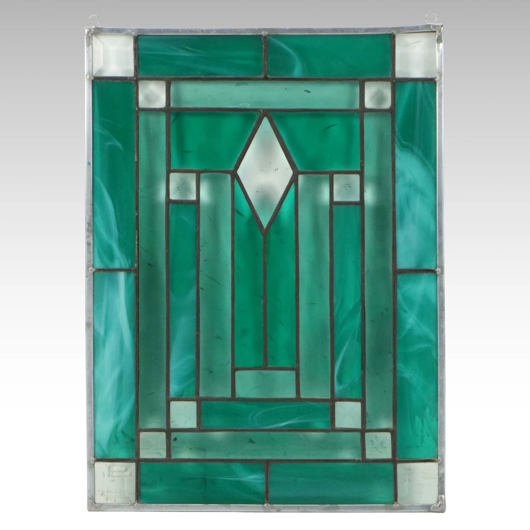 Mission Style Geometric Green Stained Glass