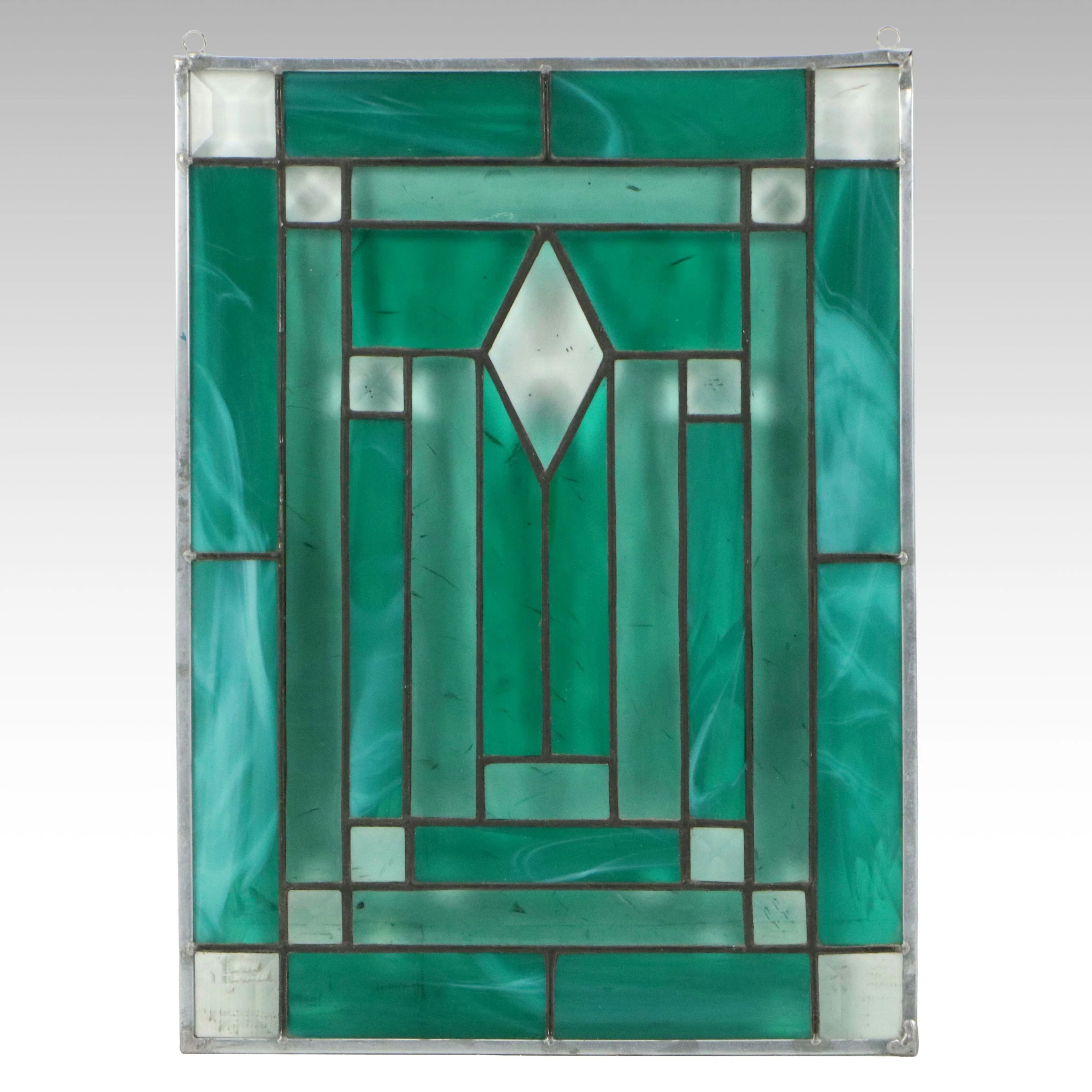 Mission Style Geometric Green Stained Glass