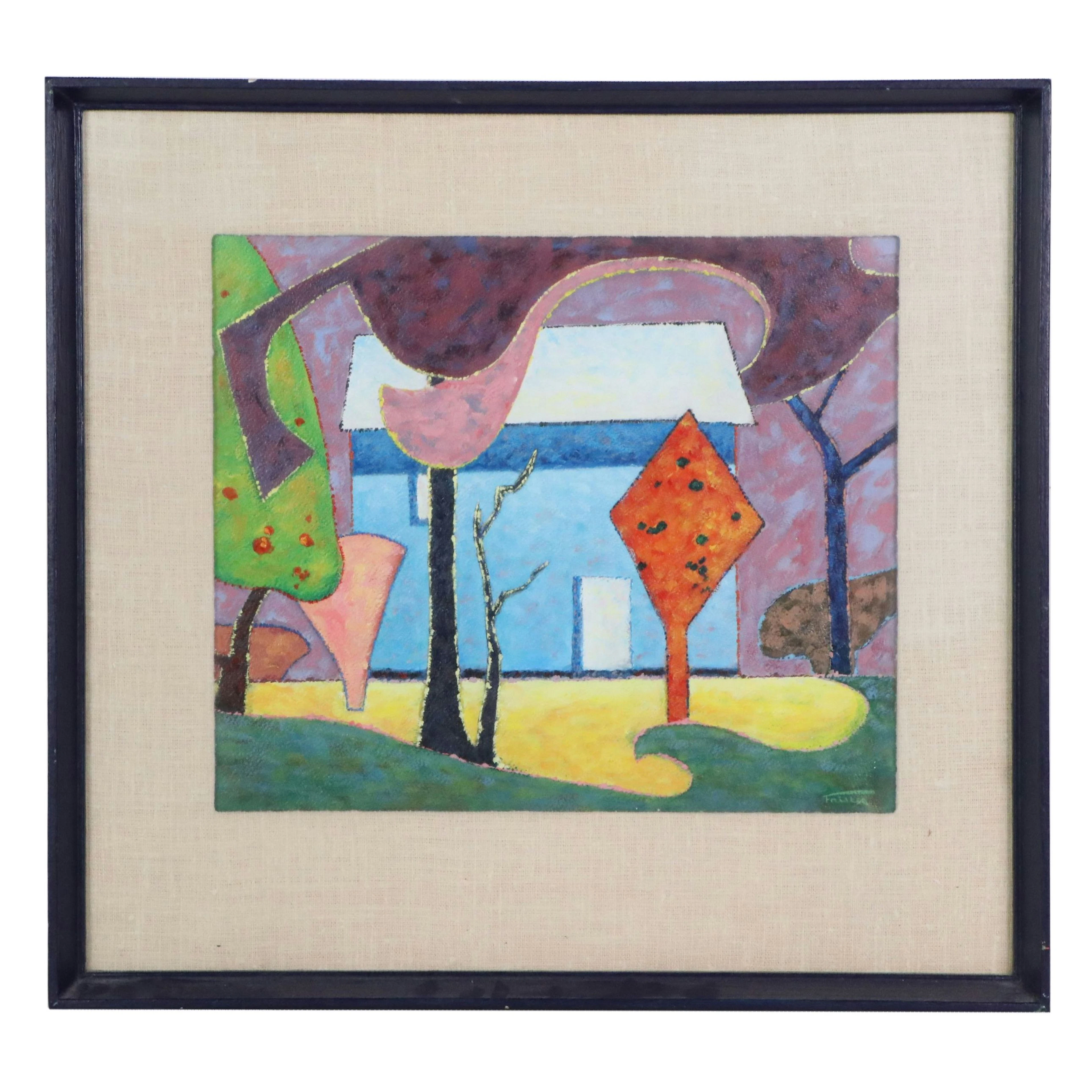 Christine Frisbee Acrylic Painting of Surrealist Style Landscape