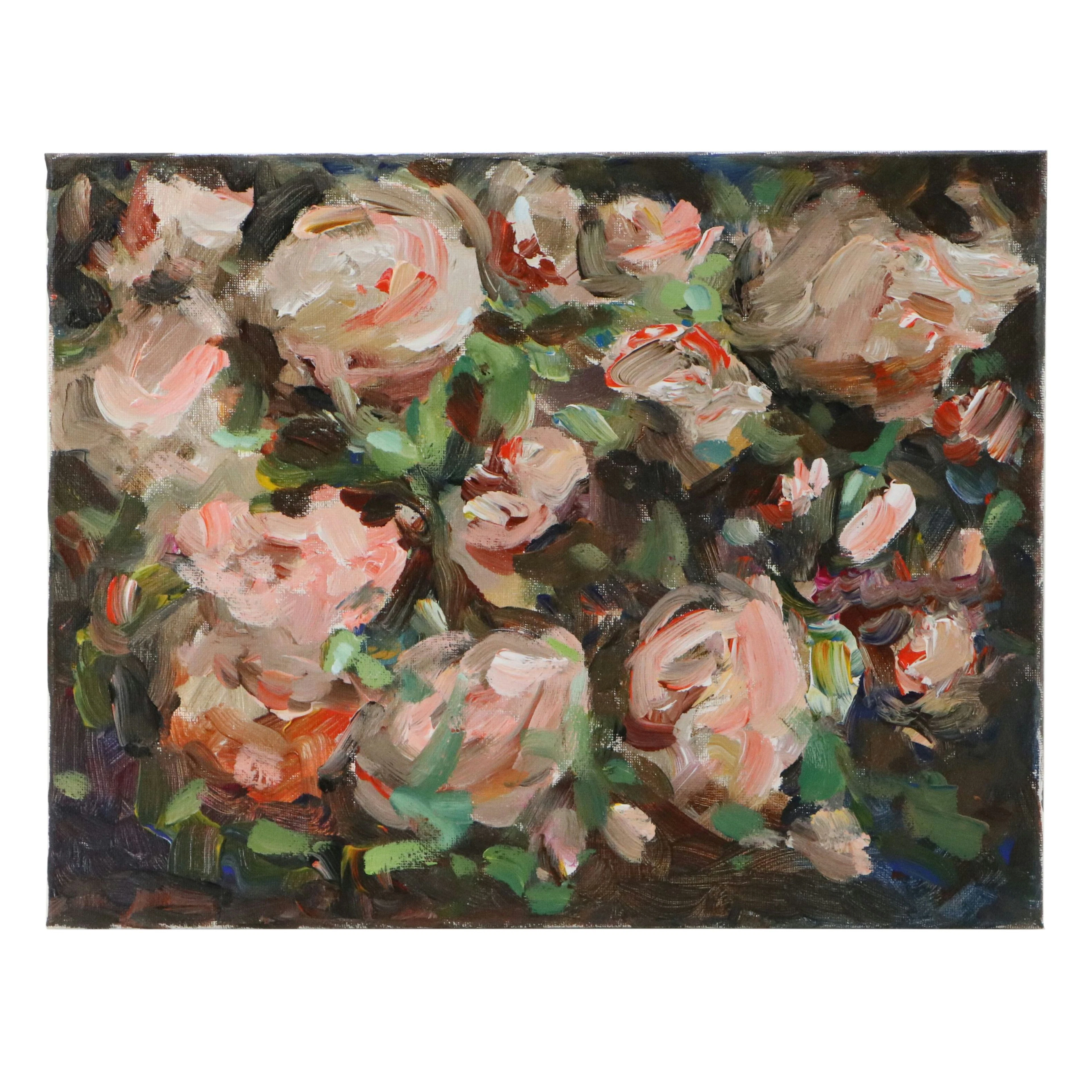 Leif Janek Abstracted Still Life Acrylic Painting "Roses," 21st Century