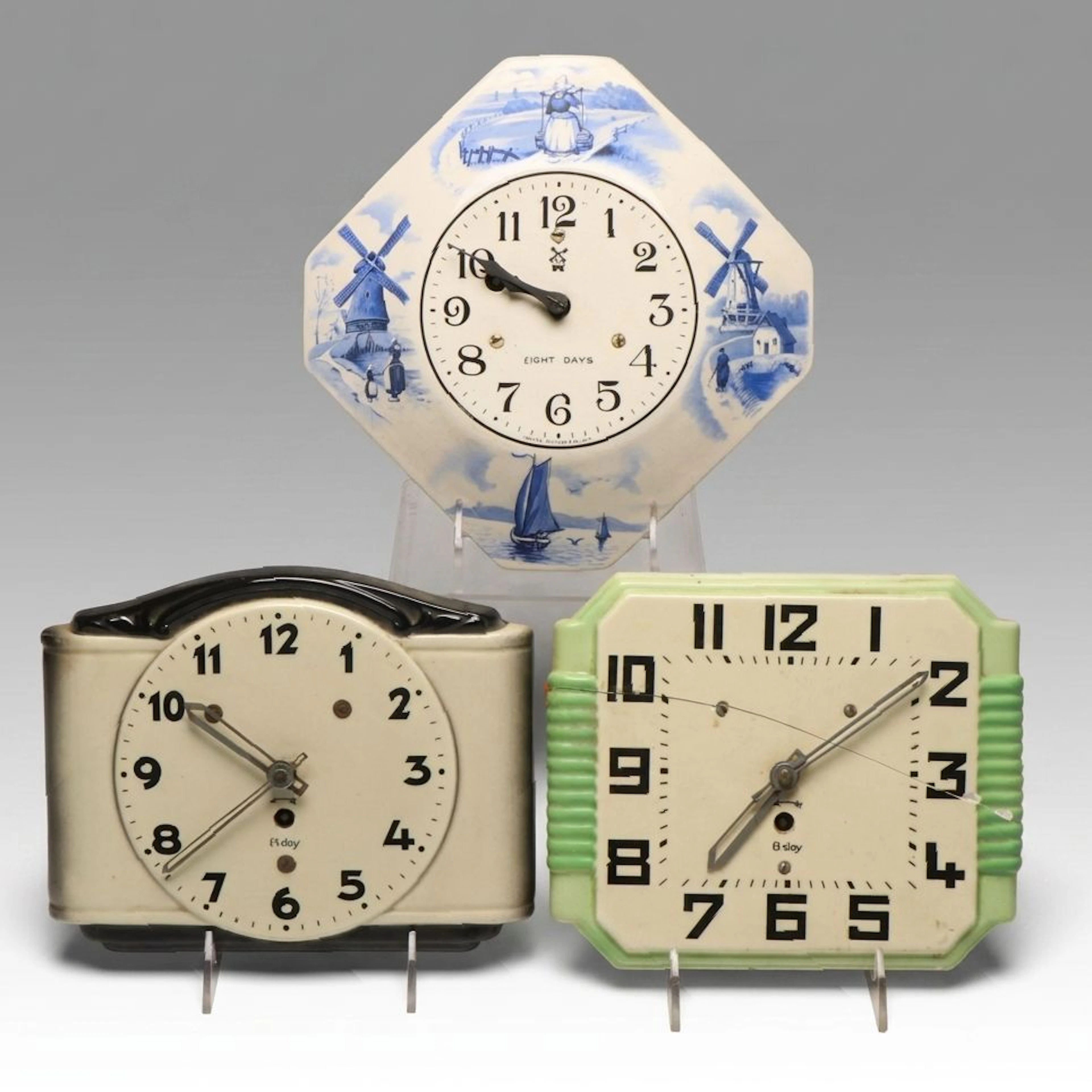 Vintage Irving Miller & Co. Delft Blue Wall Clock with Other Ceramic