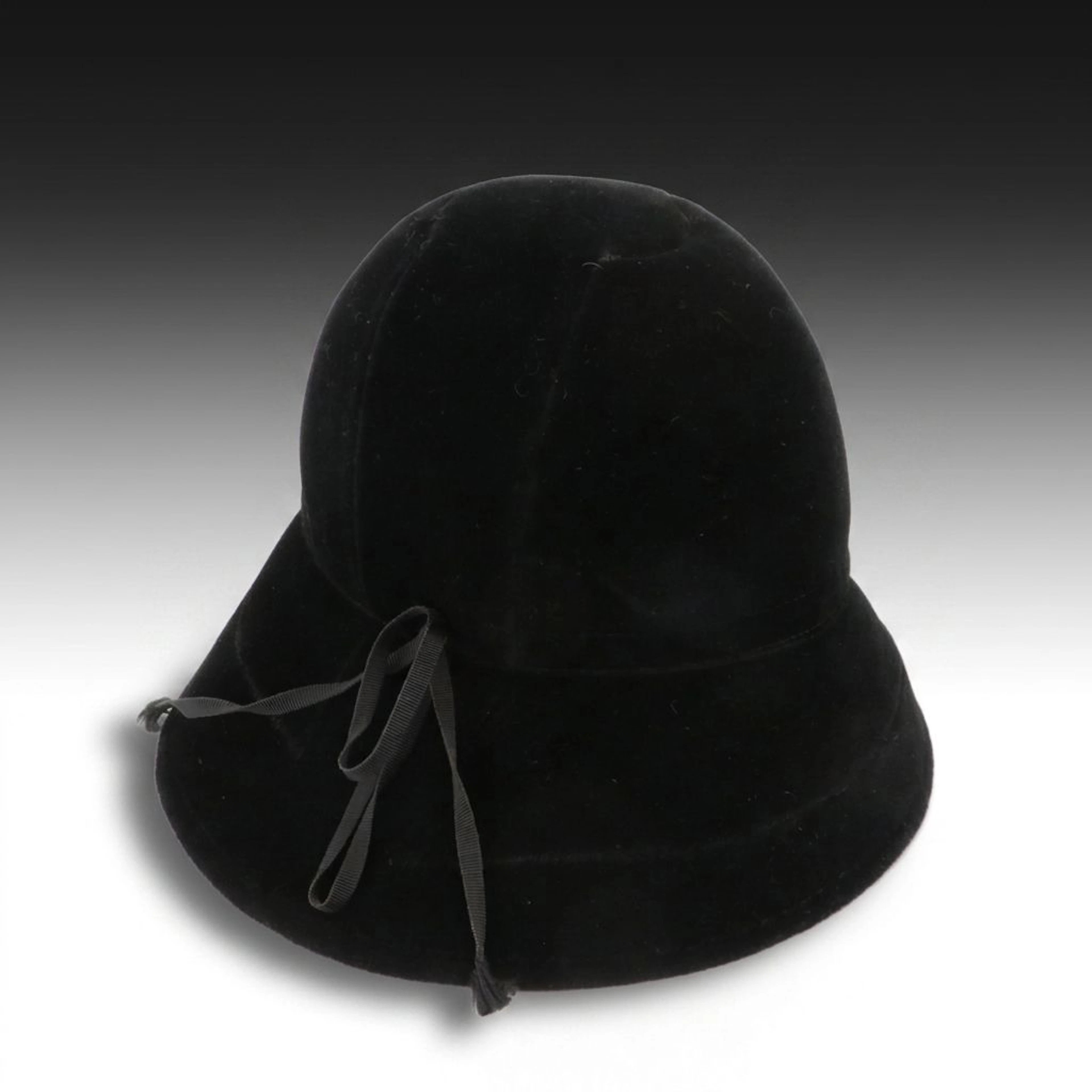 Yves Saint Laurent 1960s Black Velvet Cloche Hat with Grand Prix Body