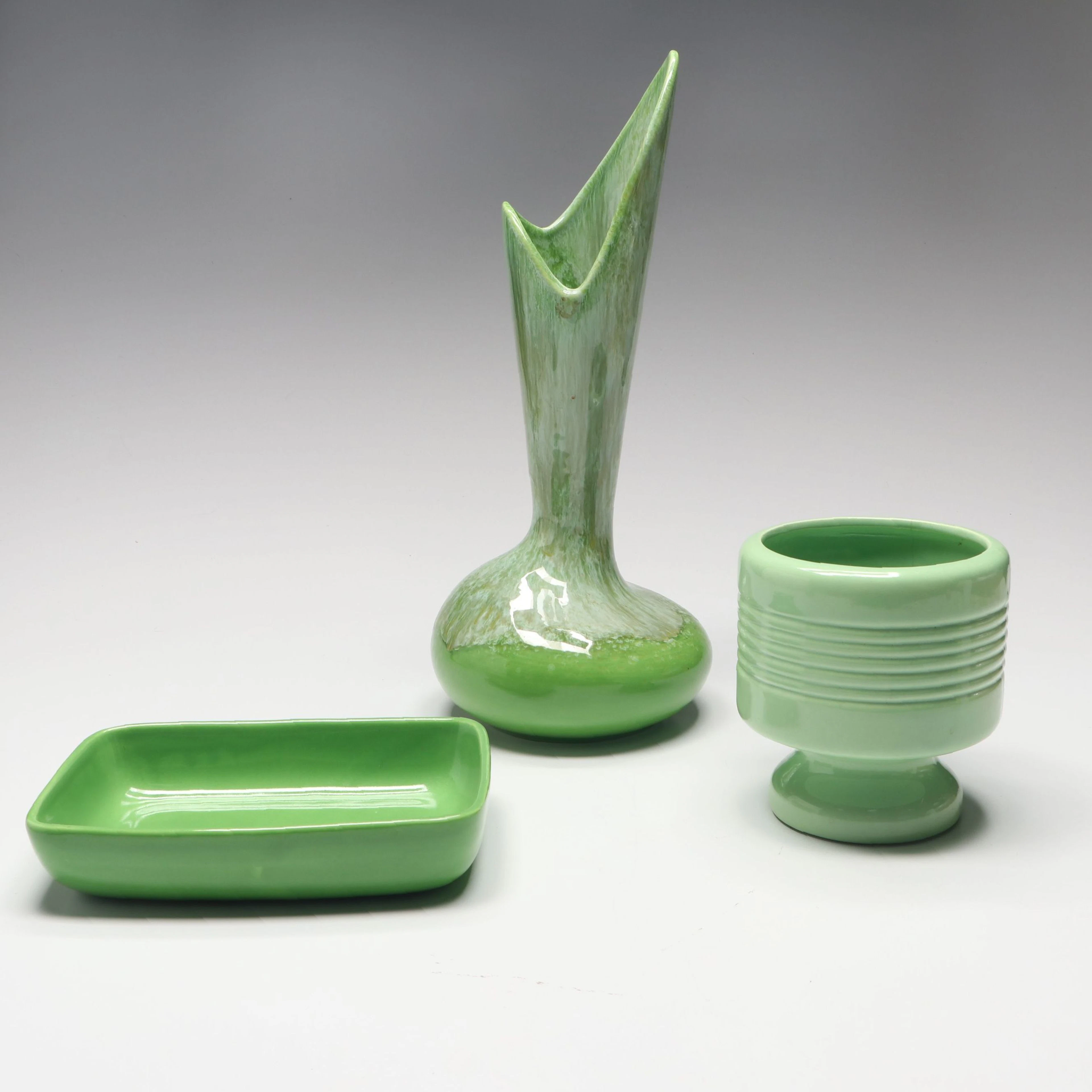 Mid Century Modern Haeger Green Swing Vase and More Pottery, Vintage