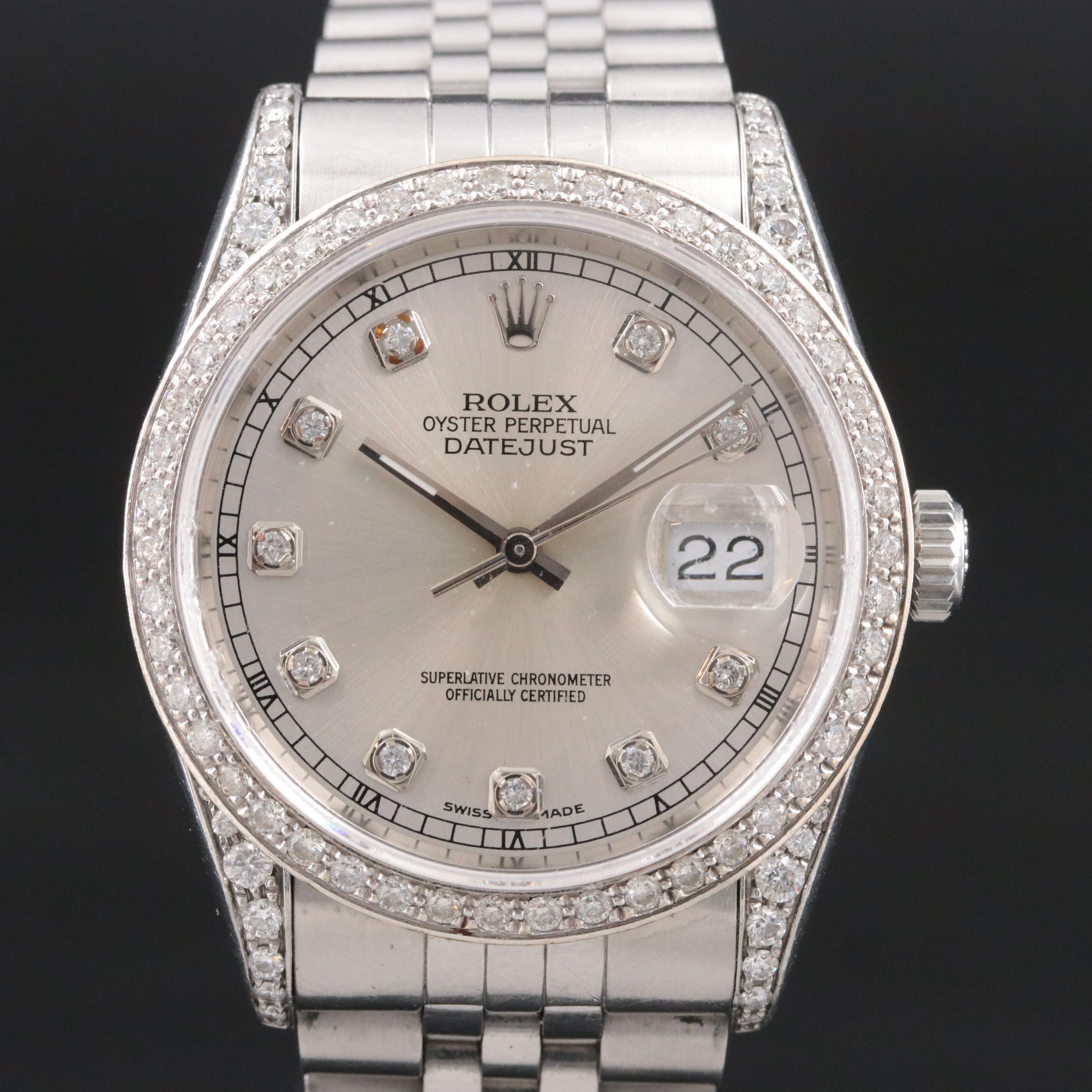 1991 Rolex Custom Diamond 18K & Steel Datejust Watch Model 16234