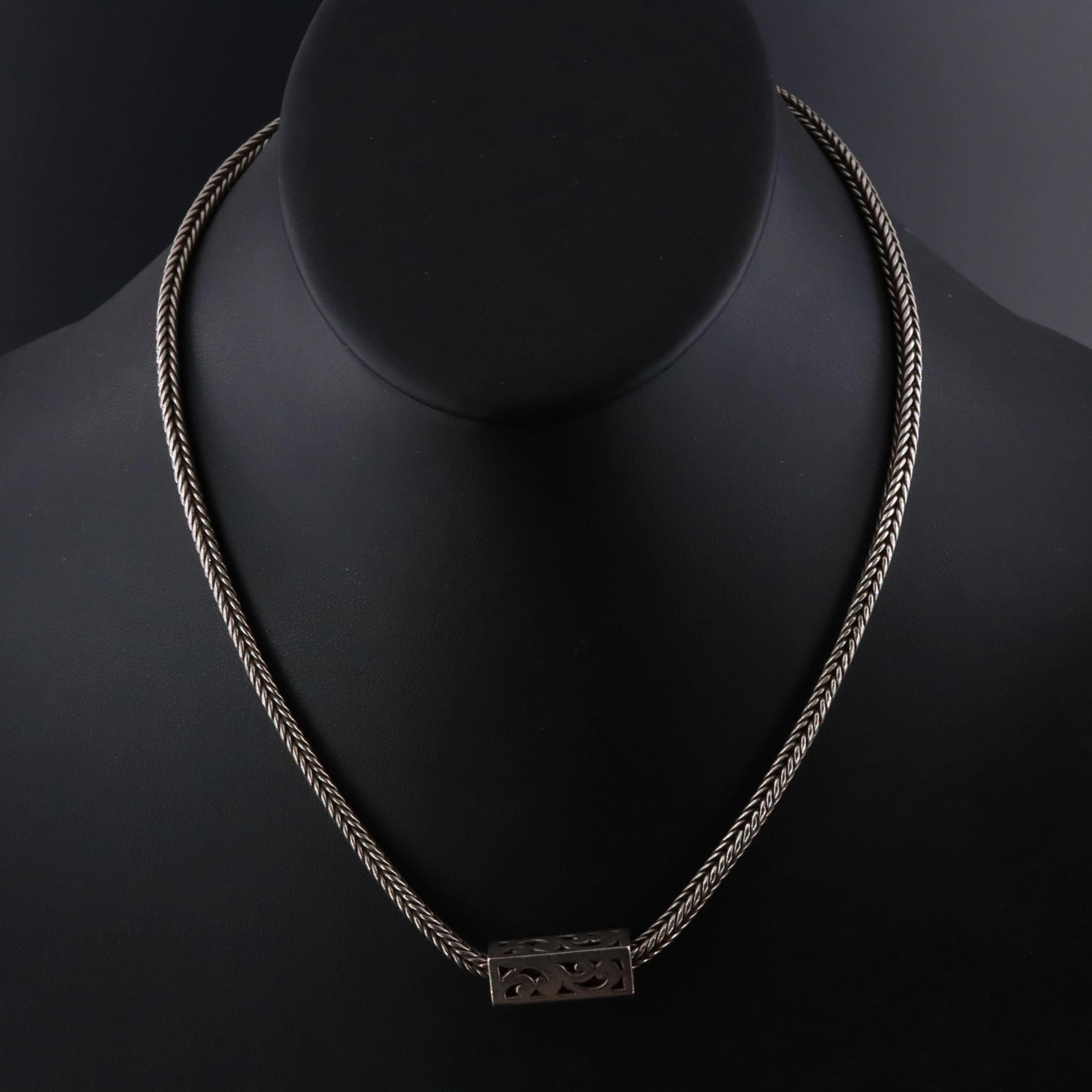 Lois Hill Sterling Necklace with Rectangular Scroll Pendant