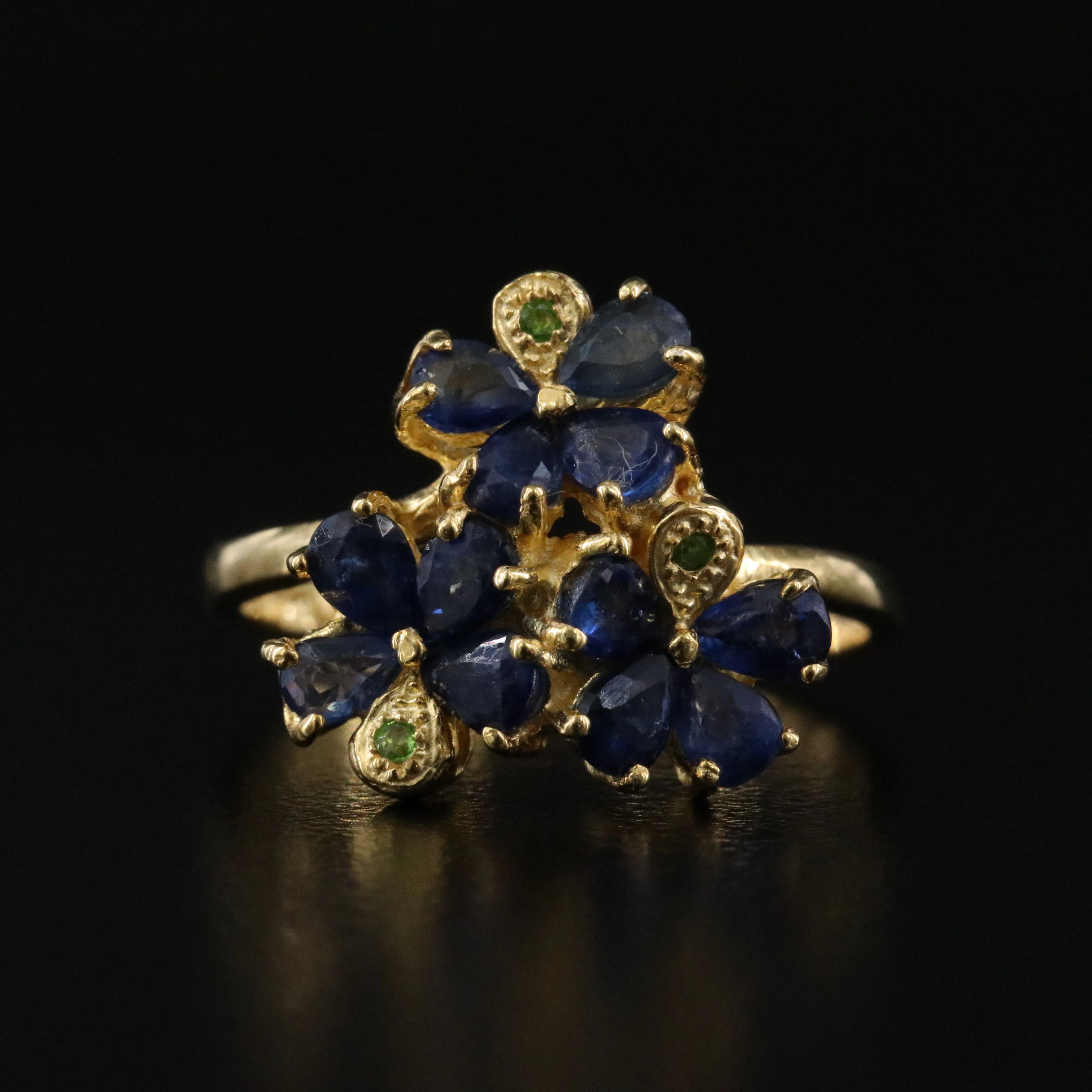 Sterling Gold Tone Sapphire and Diopside Butterfly Ring
