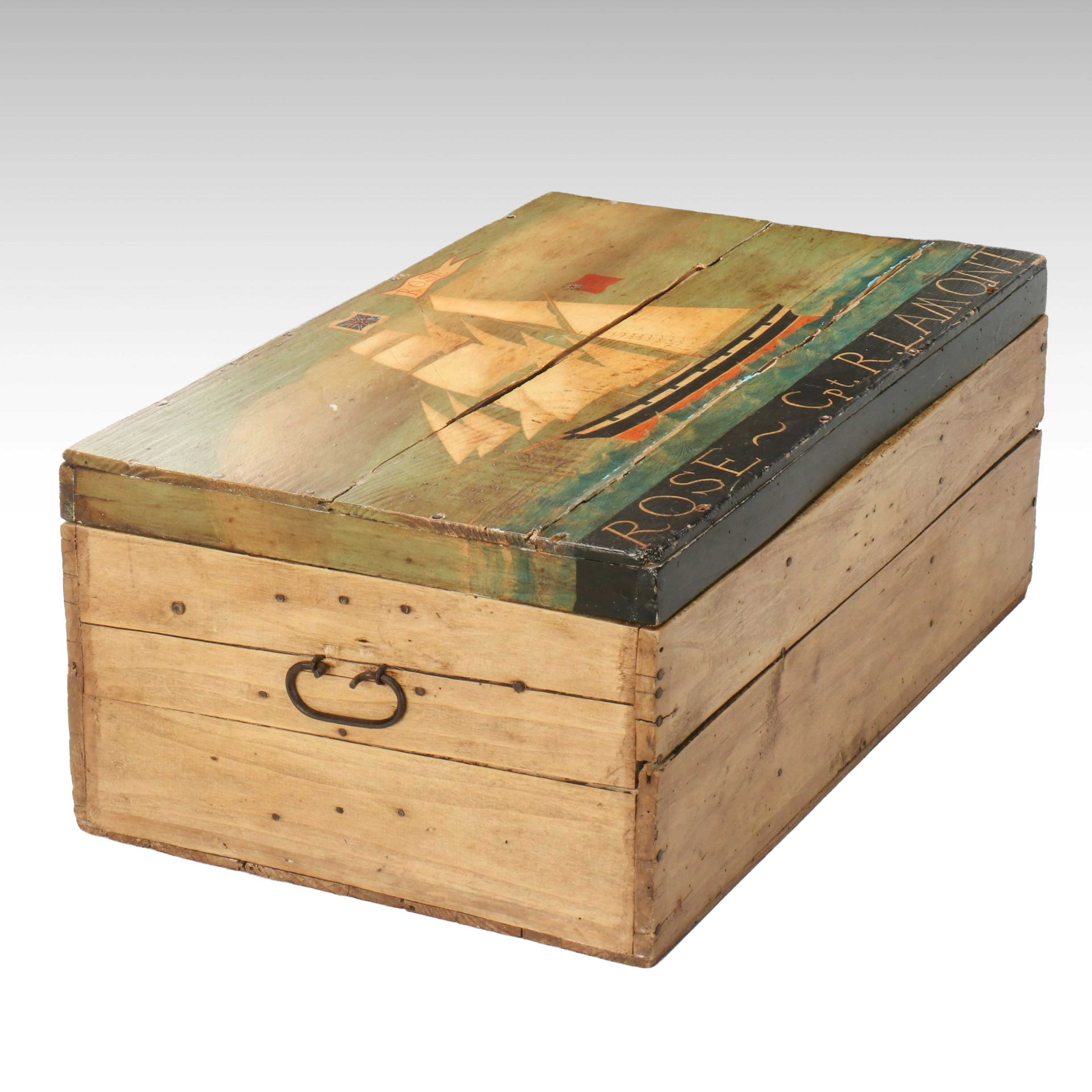 Antiqued HMS Rose Wooden Sailor's Sea Chest