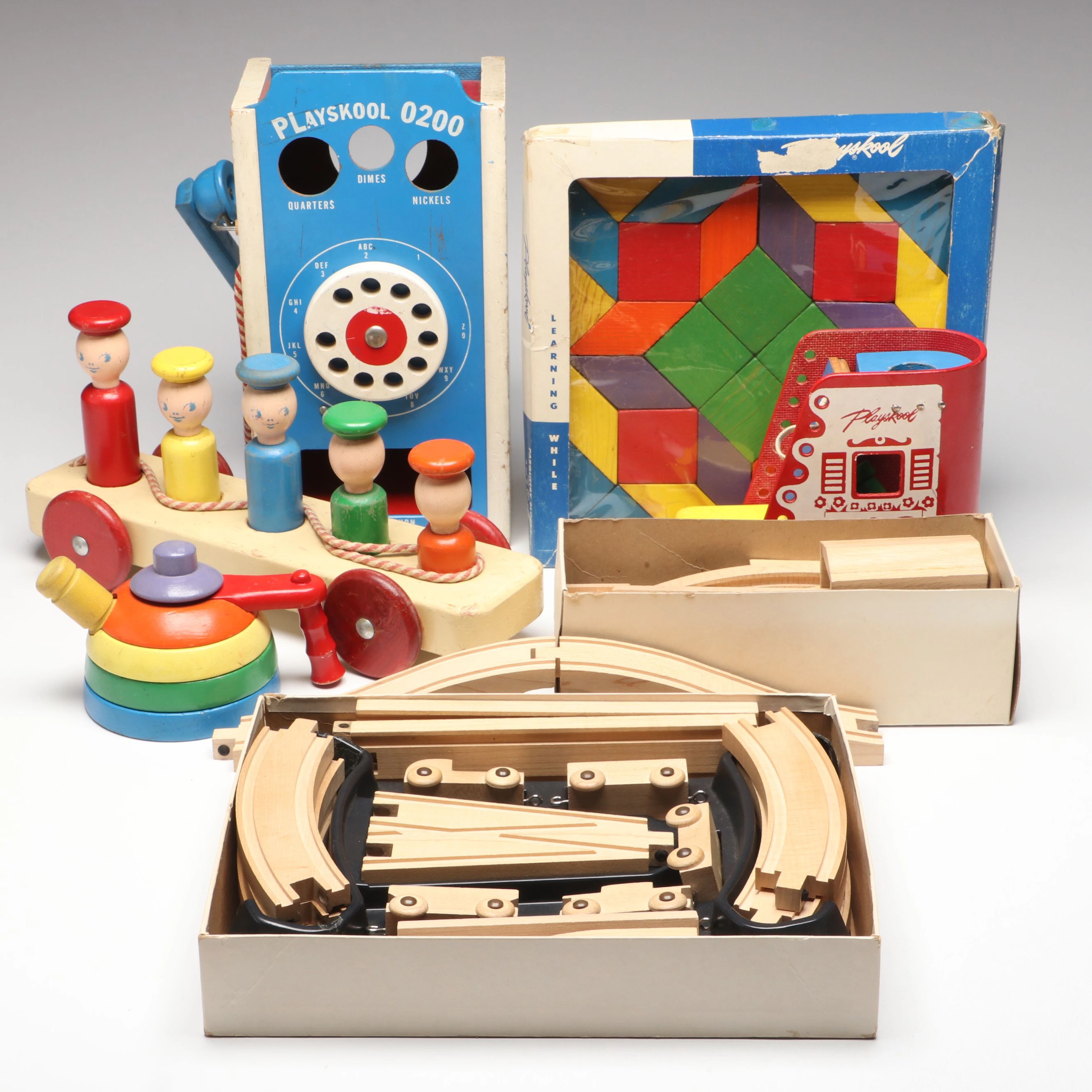 Playskool Pay Phone, Lacing Boot and More Vintage Wooden Toys, Mid-20th C.