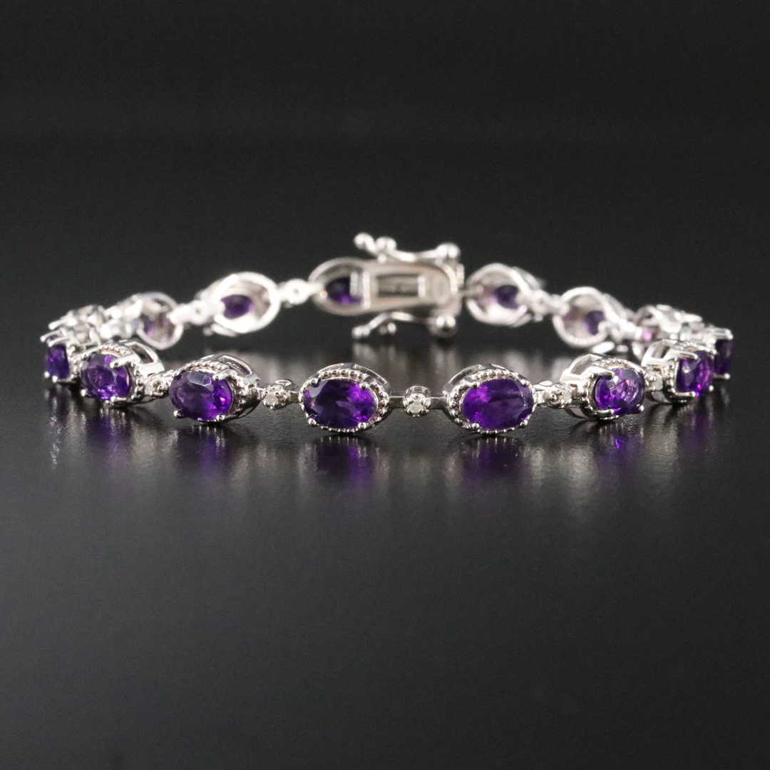 Sterling Amethyst and Diamond Bracelet