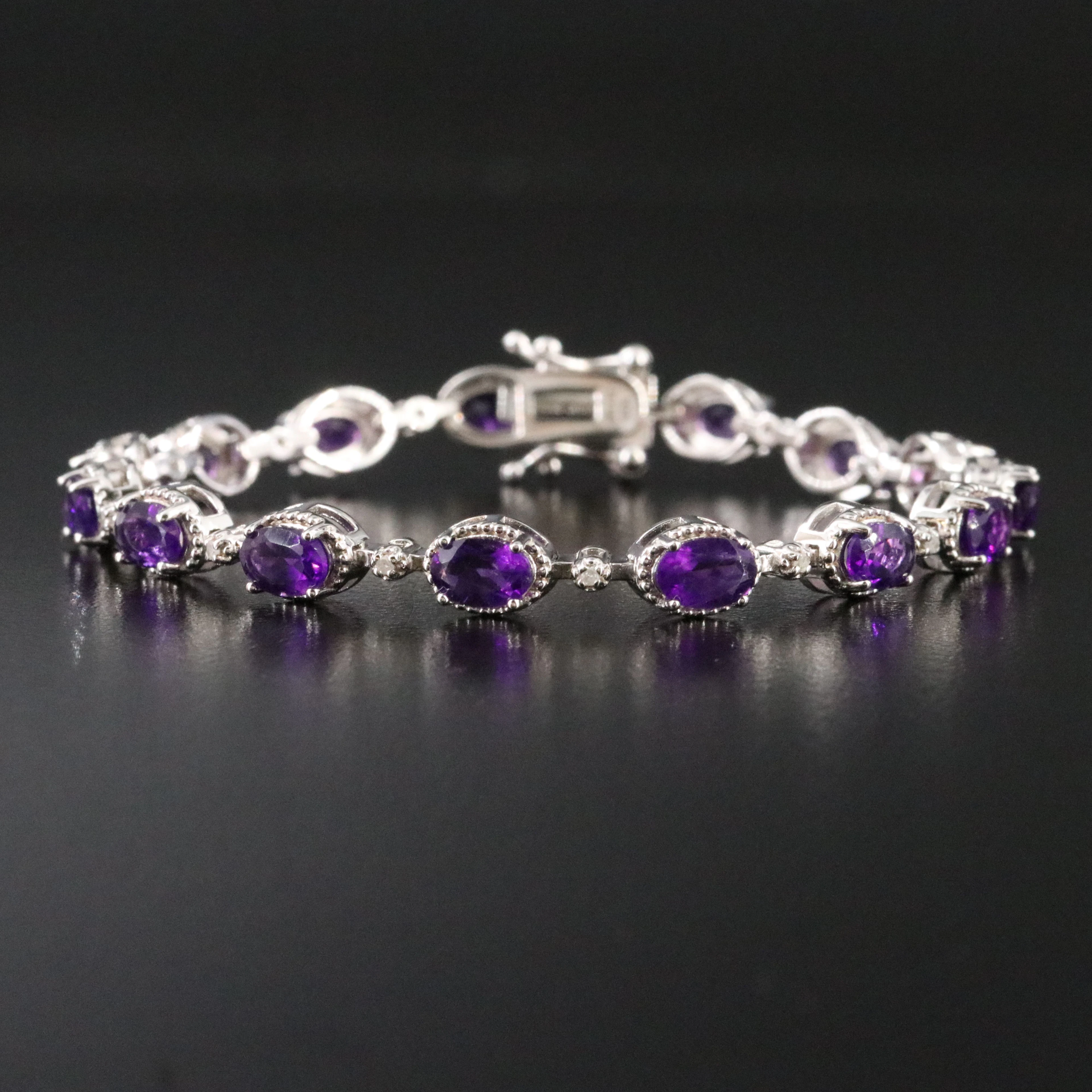 Sterling Amethyst and Diamond Bracelet