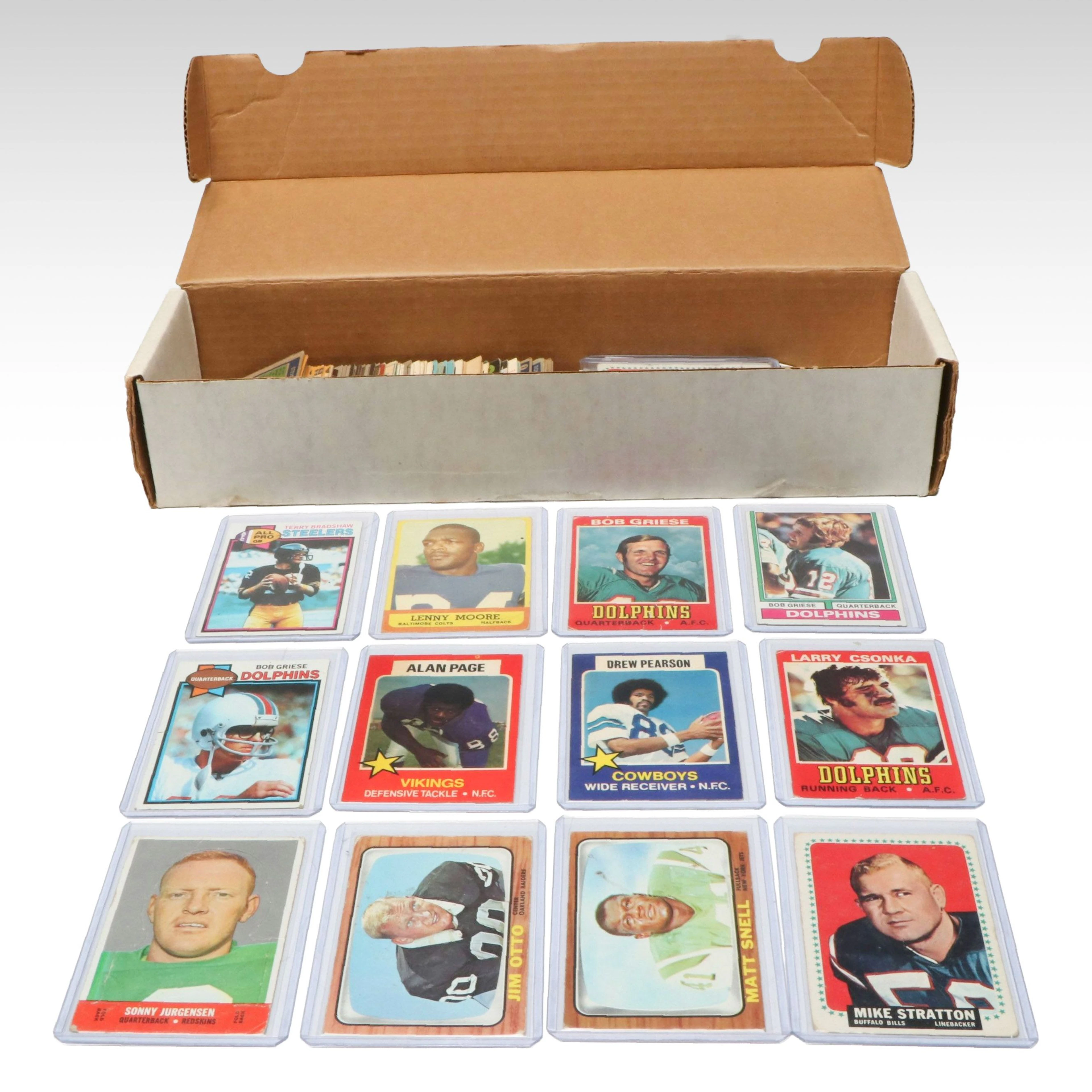 1960s-70s Topps Football Cards with Terry Bradshaw, Bob Griese, and Lenny Moore