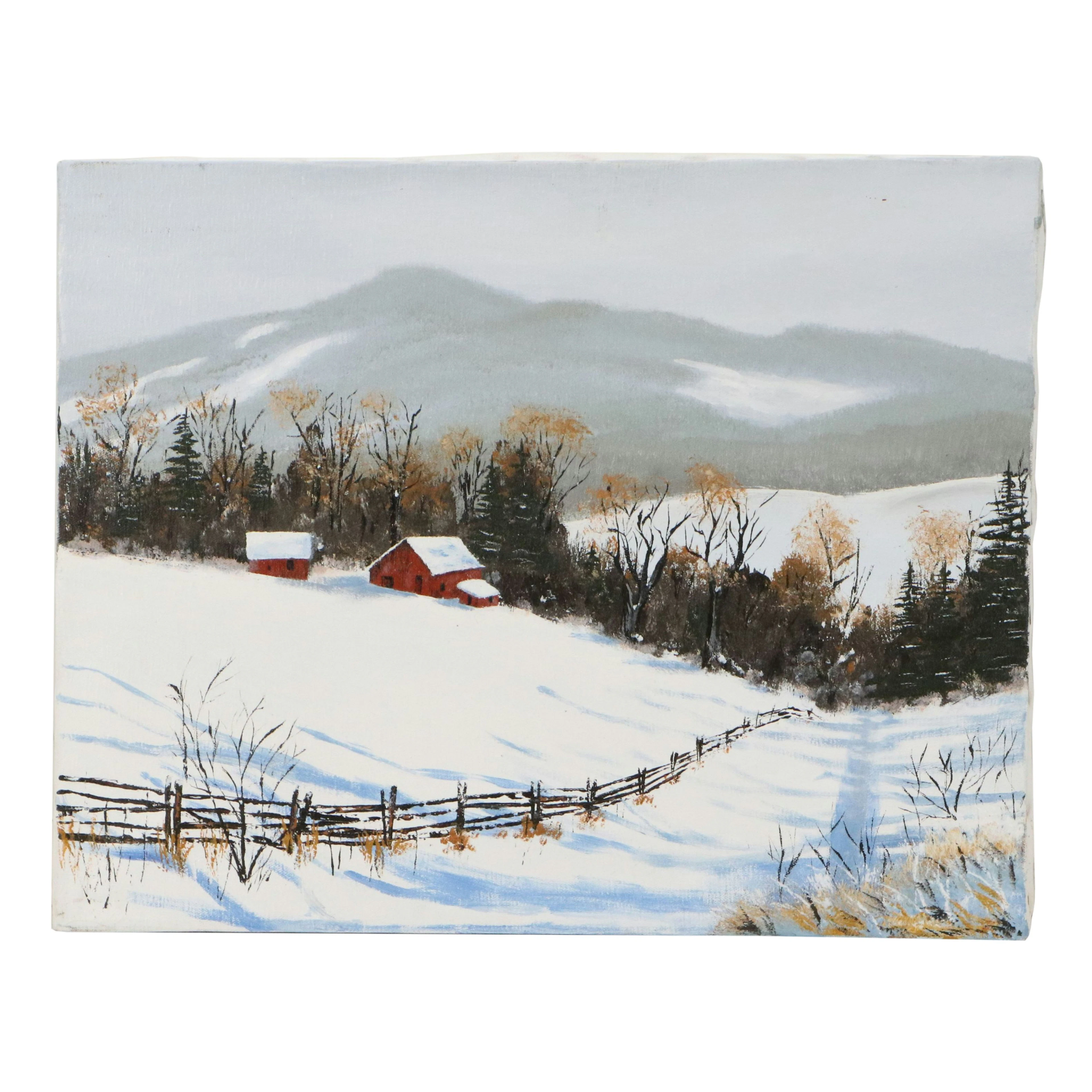American Winter Landscape Acrylic Painting, 20th Century