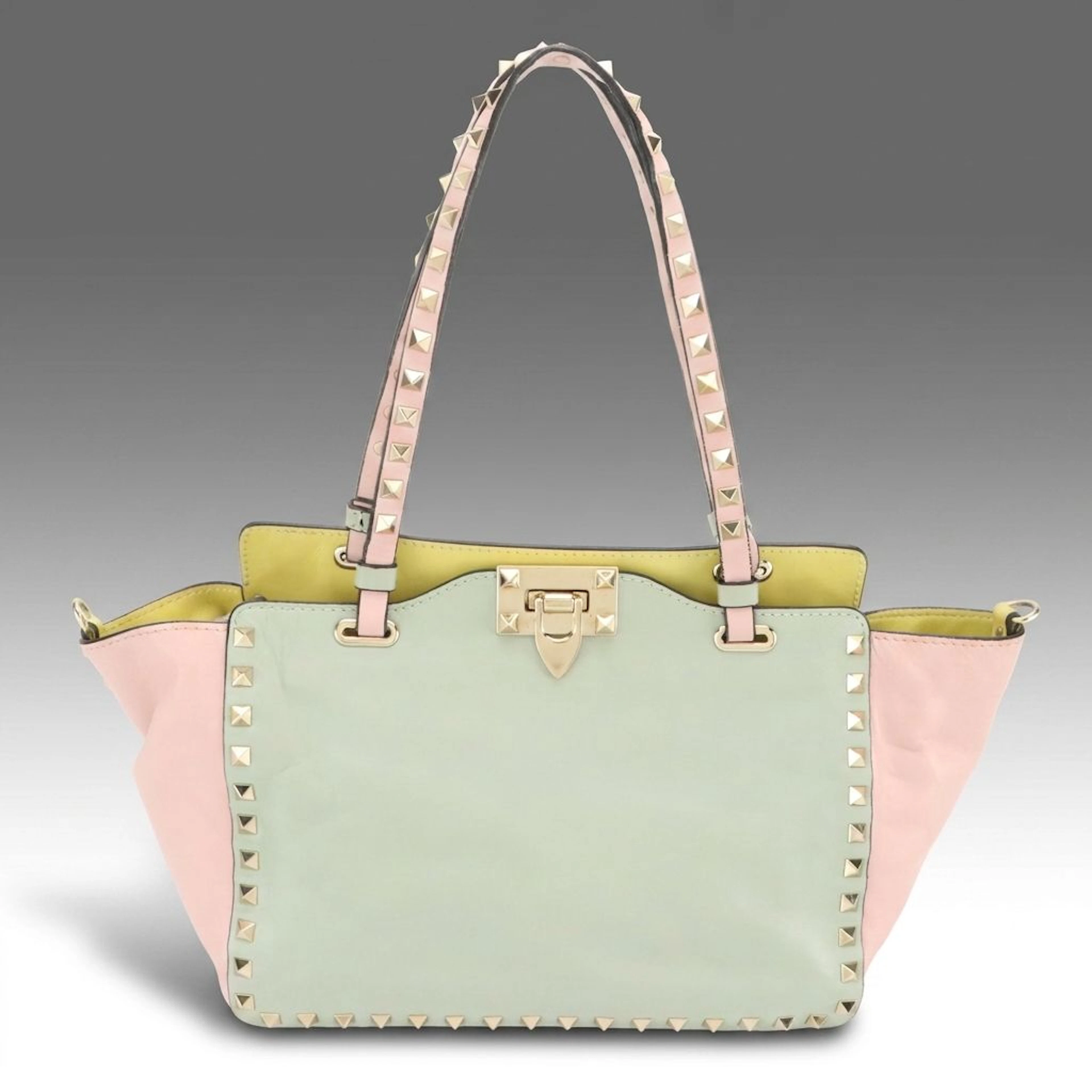 Valentino Garavani Small Rockstud Two-Way Tote in Pastel Colorblock Calfskin