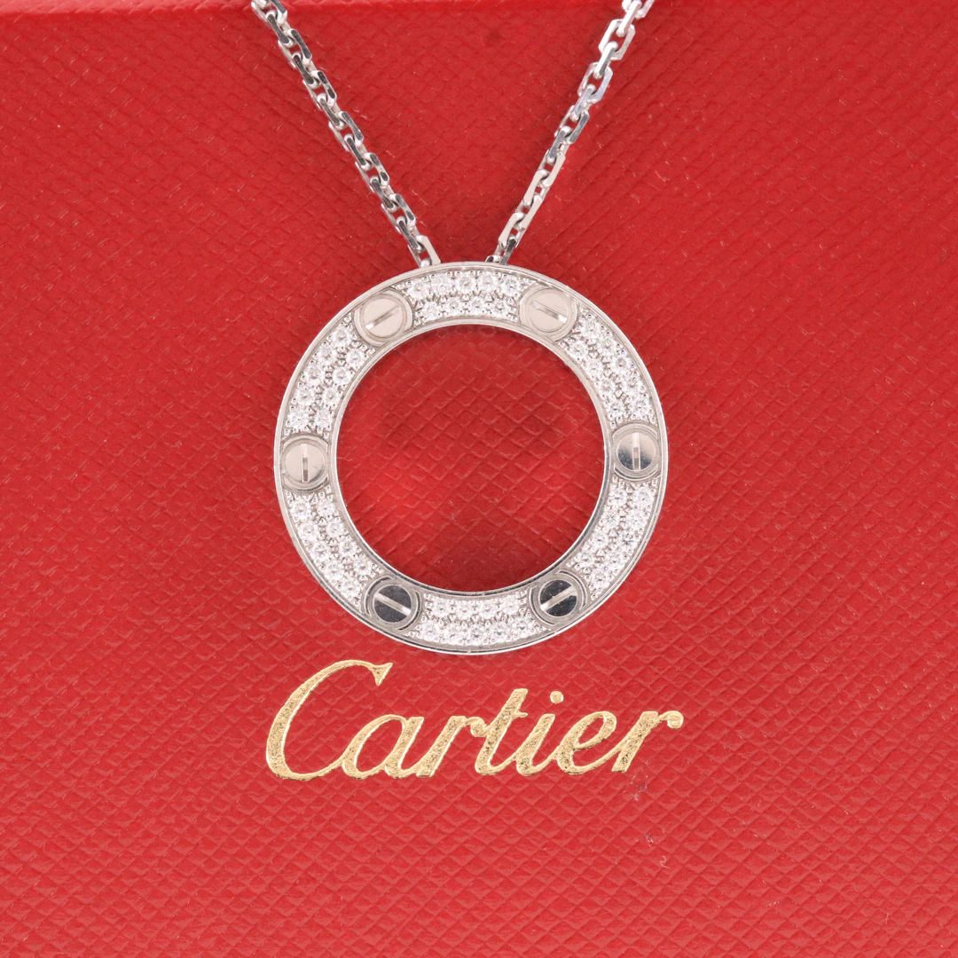 Cartier LOVE 18K 0.38 CTW Paved Diamond Pendant Necklace with COA