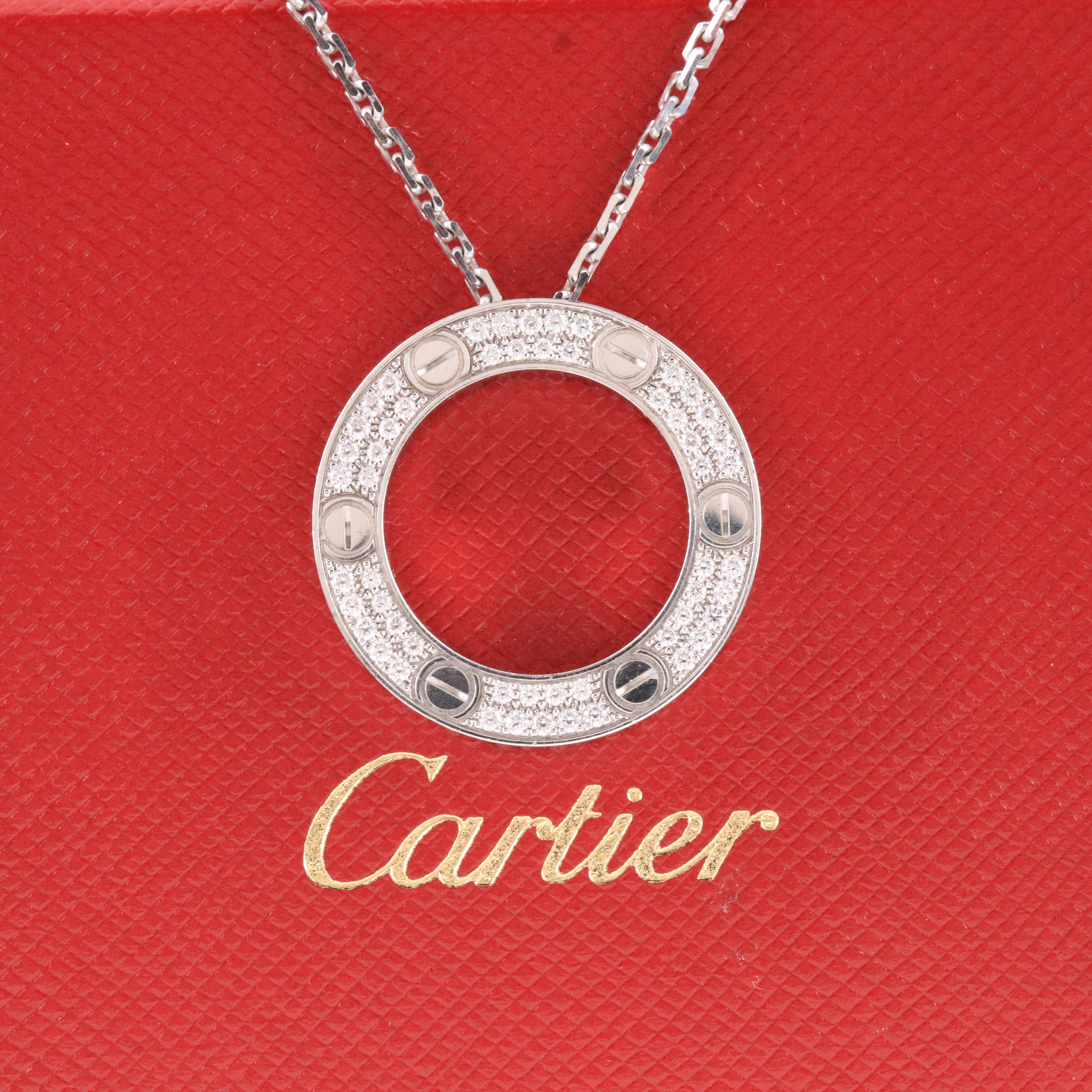 Cartier LOVE 18K 0.38 CTW Paved Diamond Pendant Necklace with COA