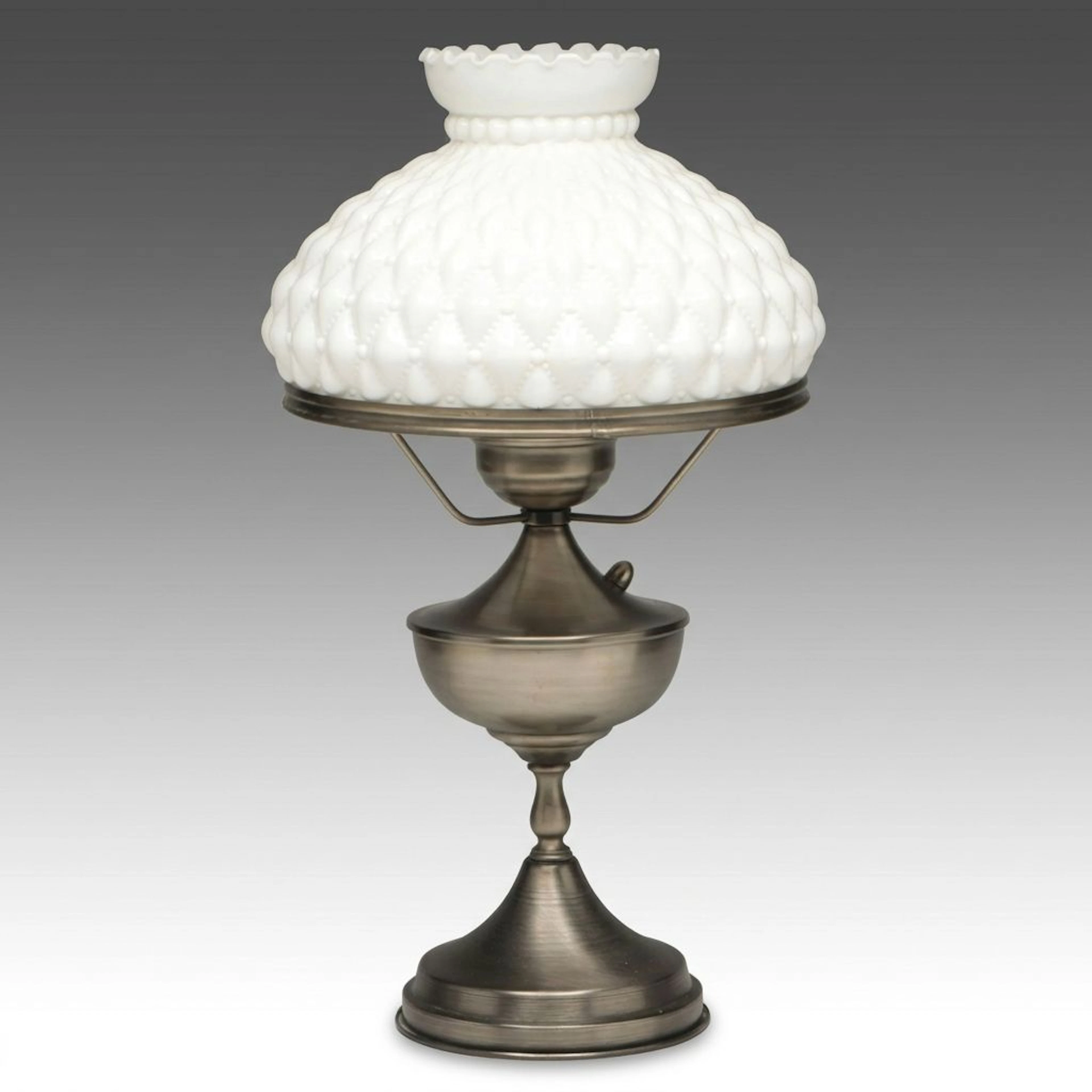 Victorian Style Brushed Metal Parlor Lamp with Quilted Glass Shade