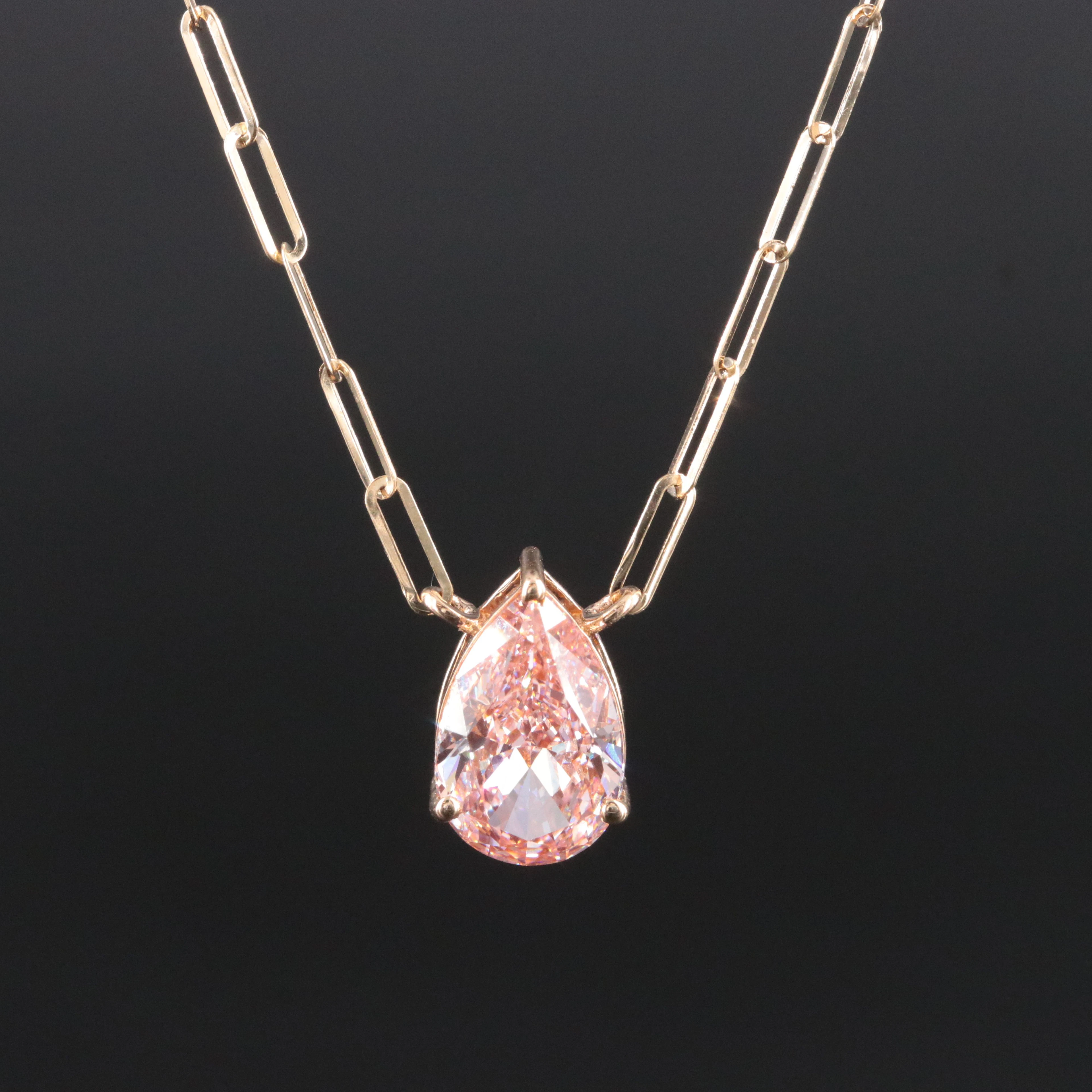 14K 2.52 CT Fancy Vivid Pink Lab Grown Diamond Necklace with IGI Report