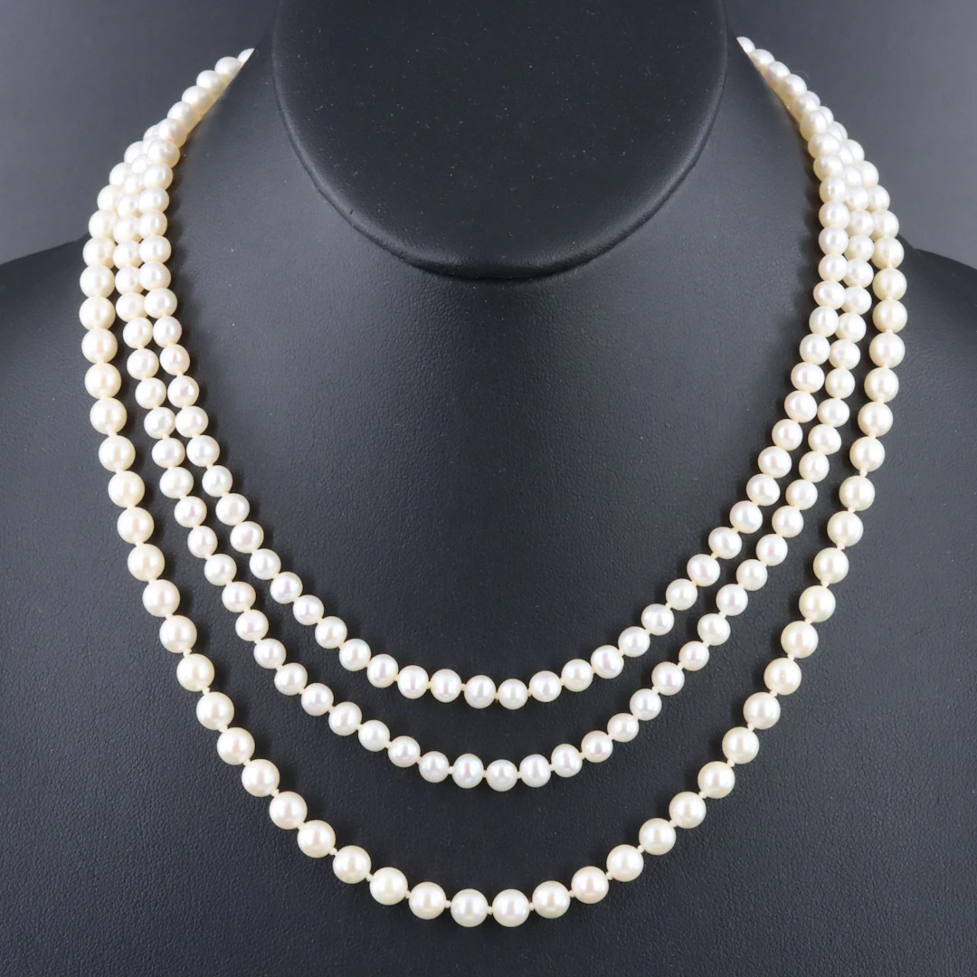 Pearl Single and Double Strand Necklaces with 14K Clasps