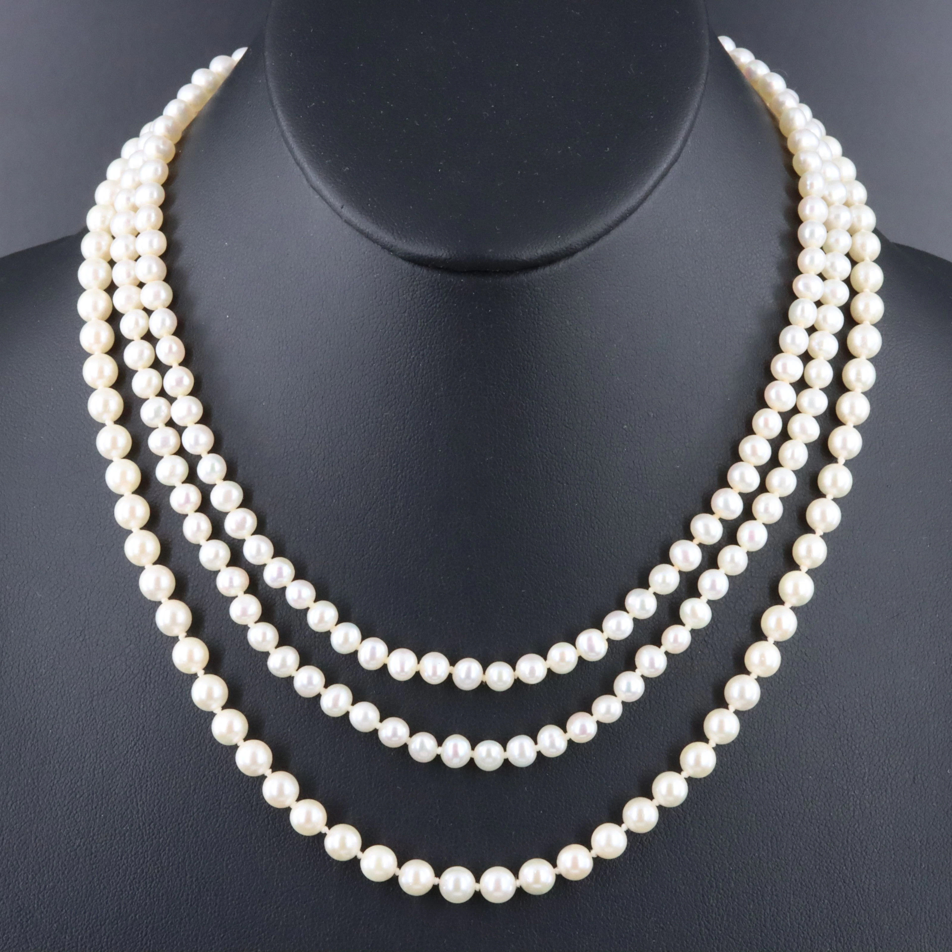 Pearl Single and Double Strand Necklaces with 14K Clasps