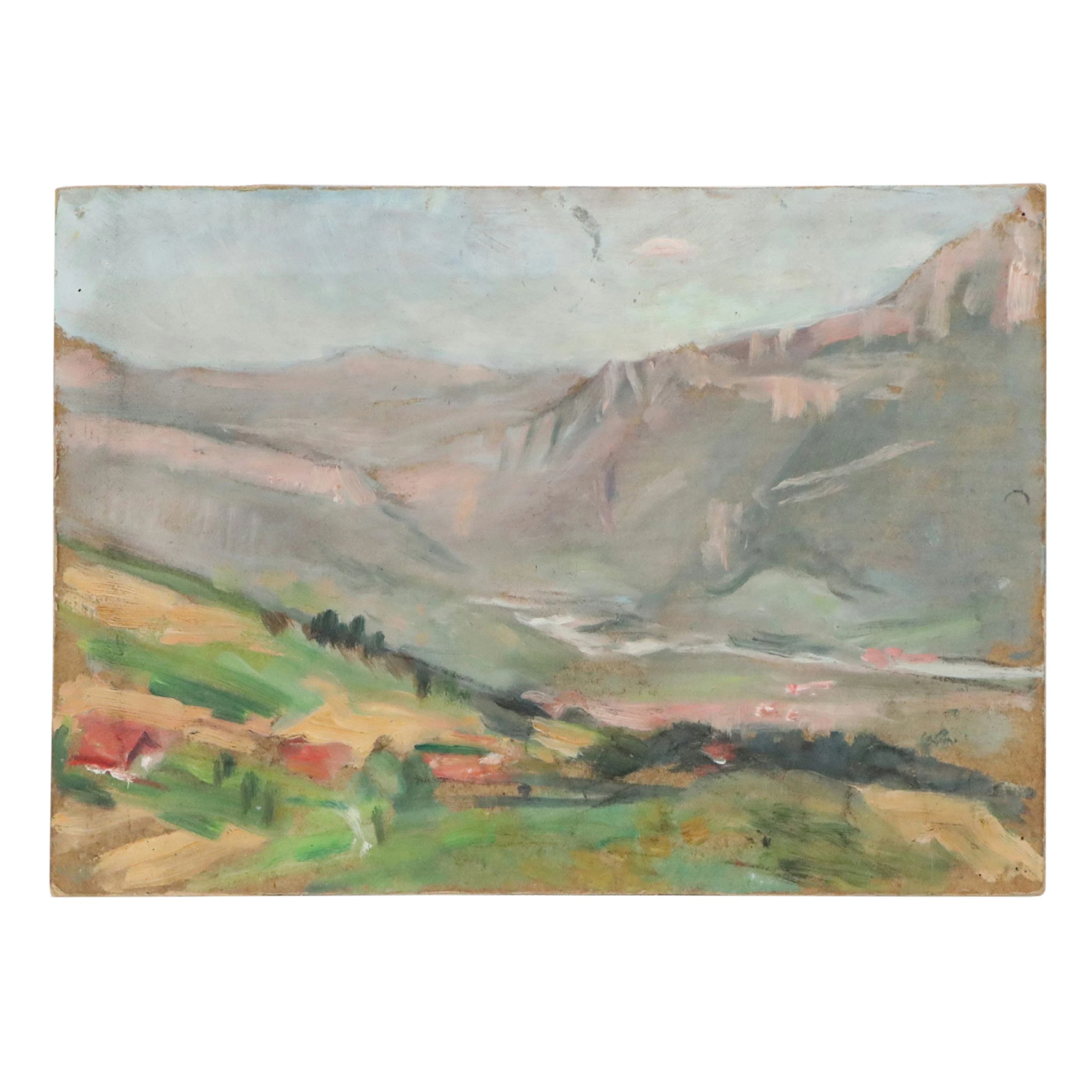 Oil Painting of Mountain Landscape, 20th Century