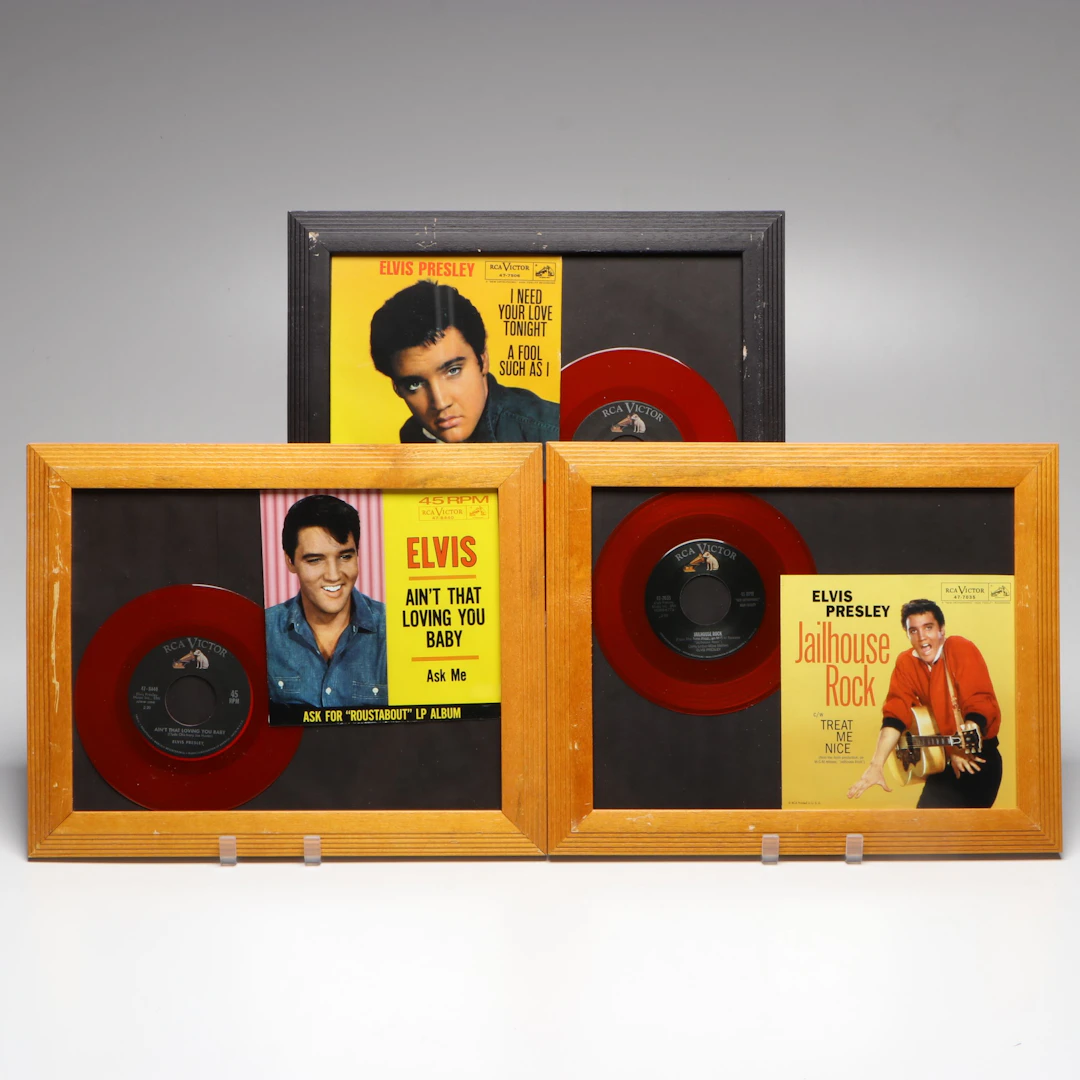 "Jailhouse Rock" and More Framed Elvis Presley Records, Mid-20th Century
