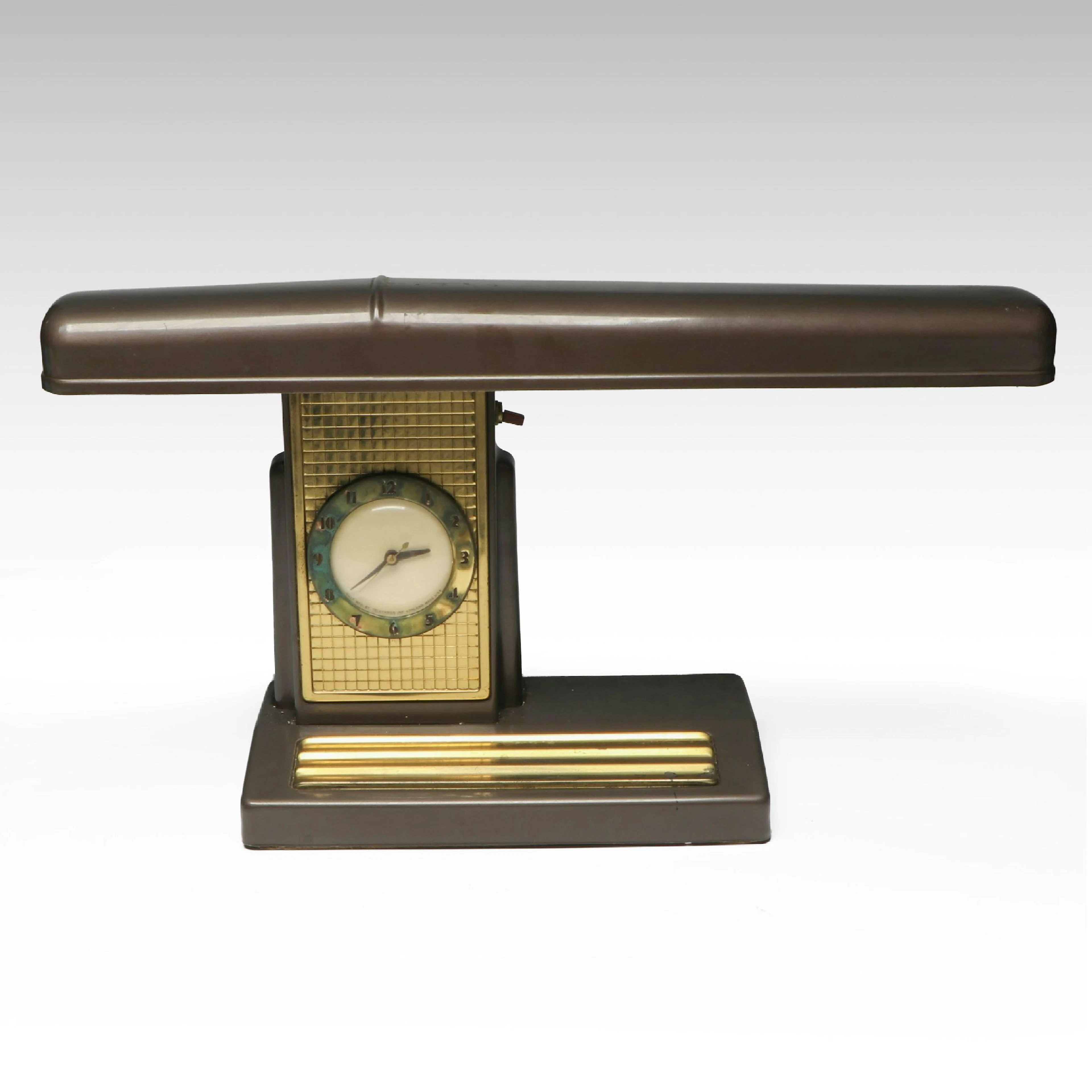 Telechron Oblong Electric Metal Desk Lamp and Clock, Mid-20th Century