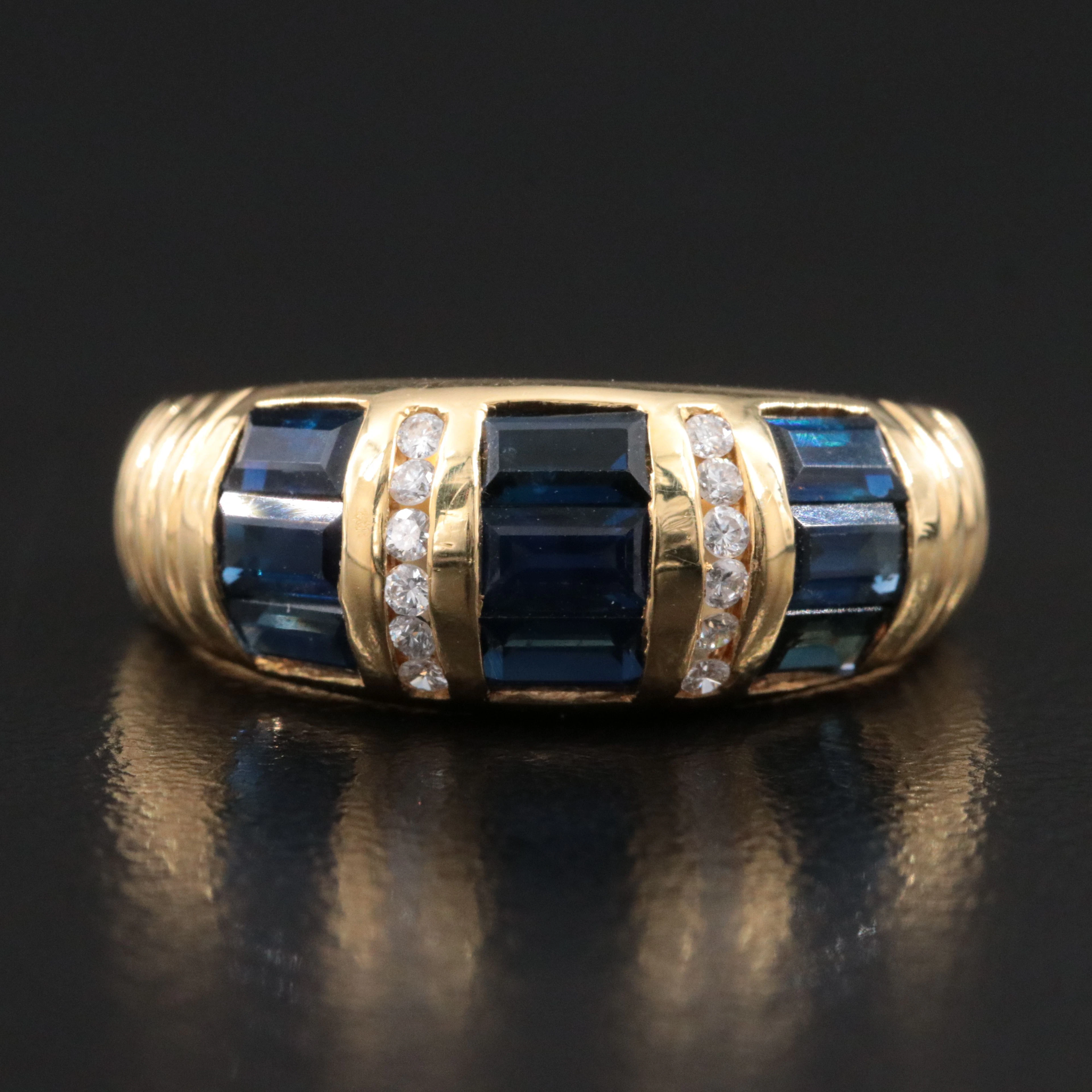 18K Sapphire and Diamond Ring with Fluted Shoulders