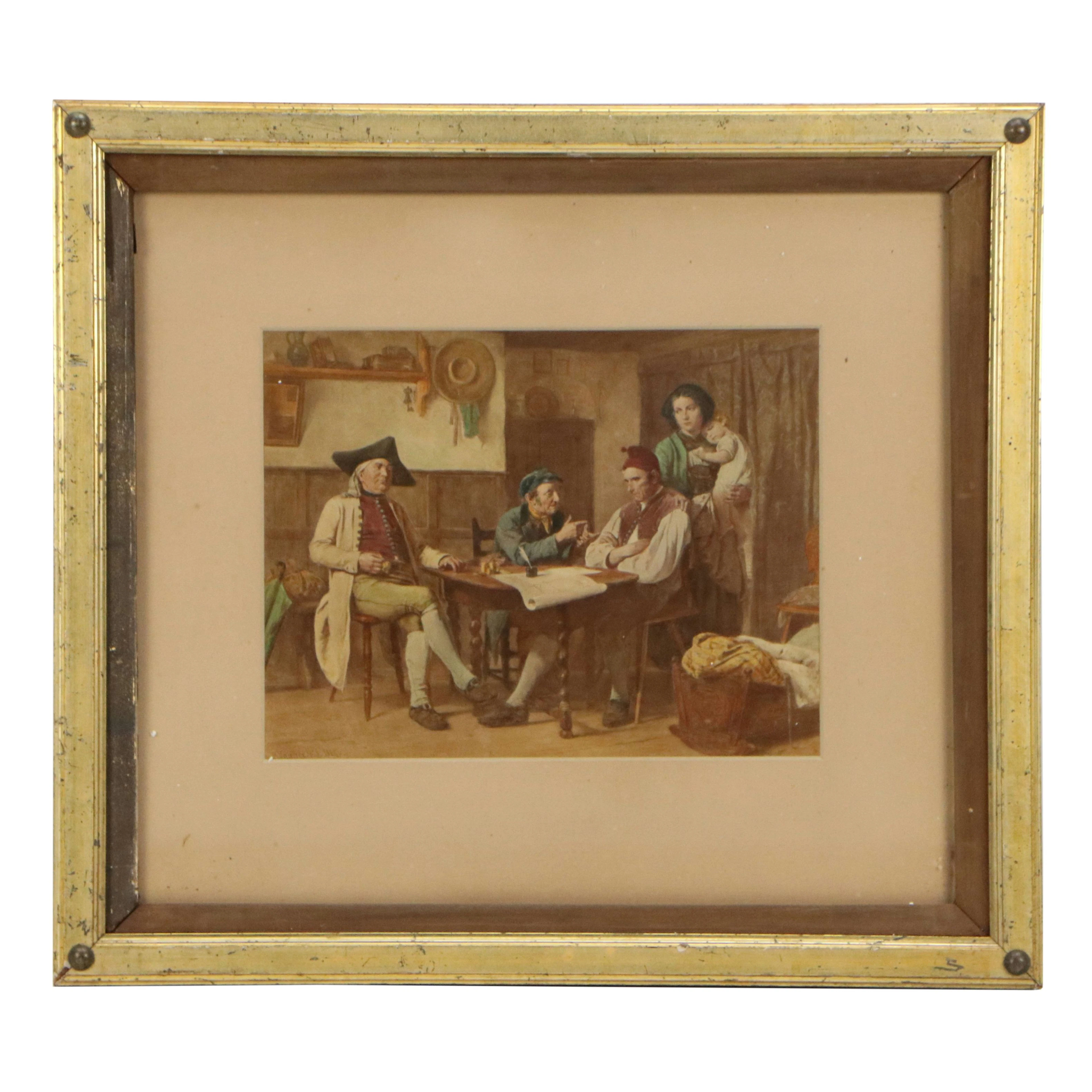 Hand-Colored Photographic Print After Benjamin Vautier "The Peasant in Debt"