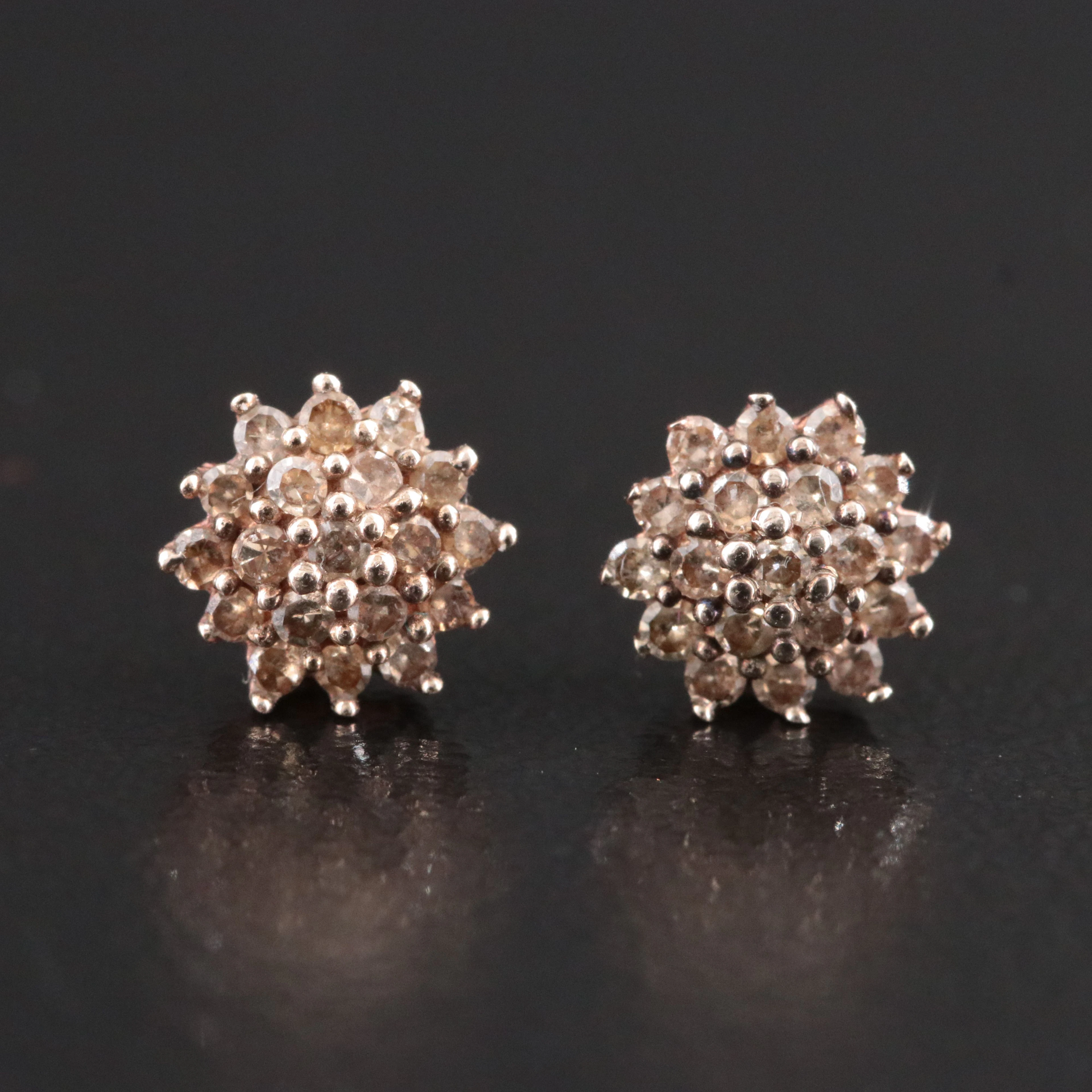 Sterling Diamond Cluster Earrings