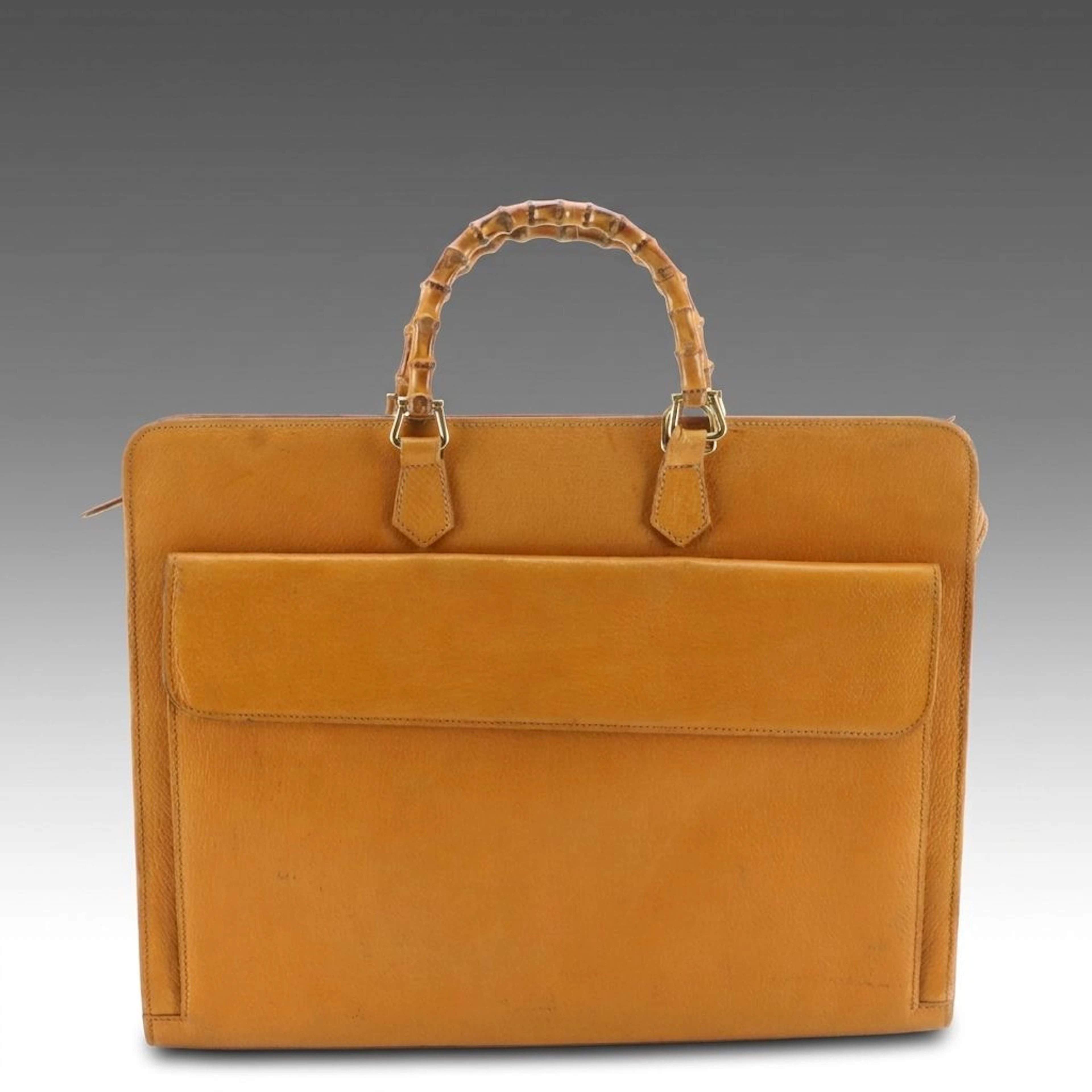 Gucci Bamboo and Cinghiale Leather Portfolio Briefcase