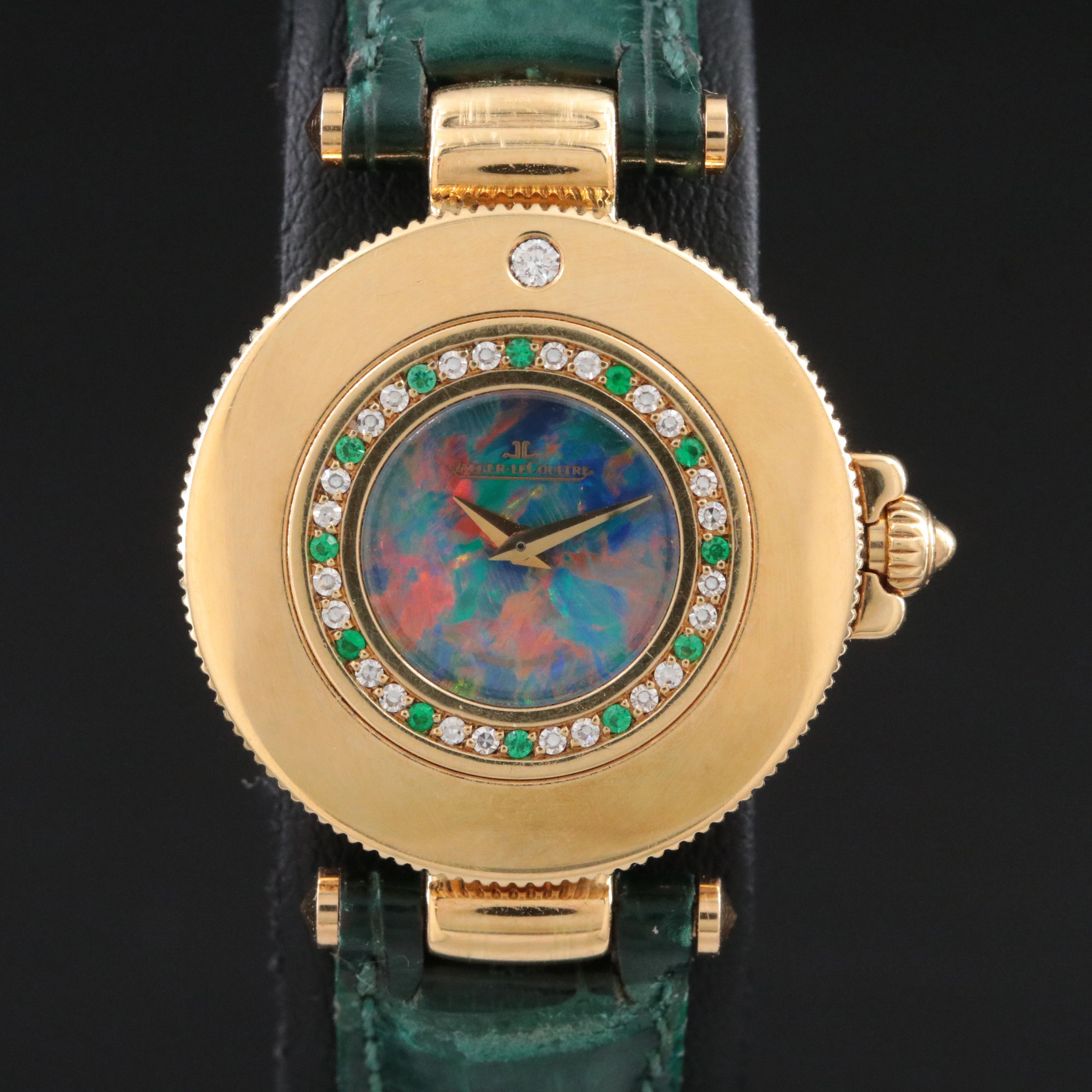 18K Jaeger LeCoultre Carnet de Rendez- Vous Opal Dial Diamond Tsavorite Watch
