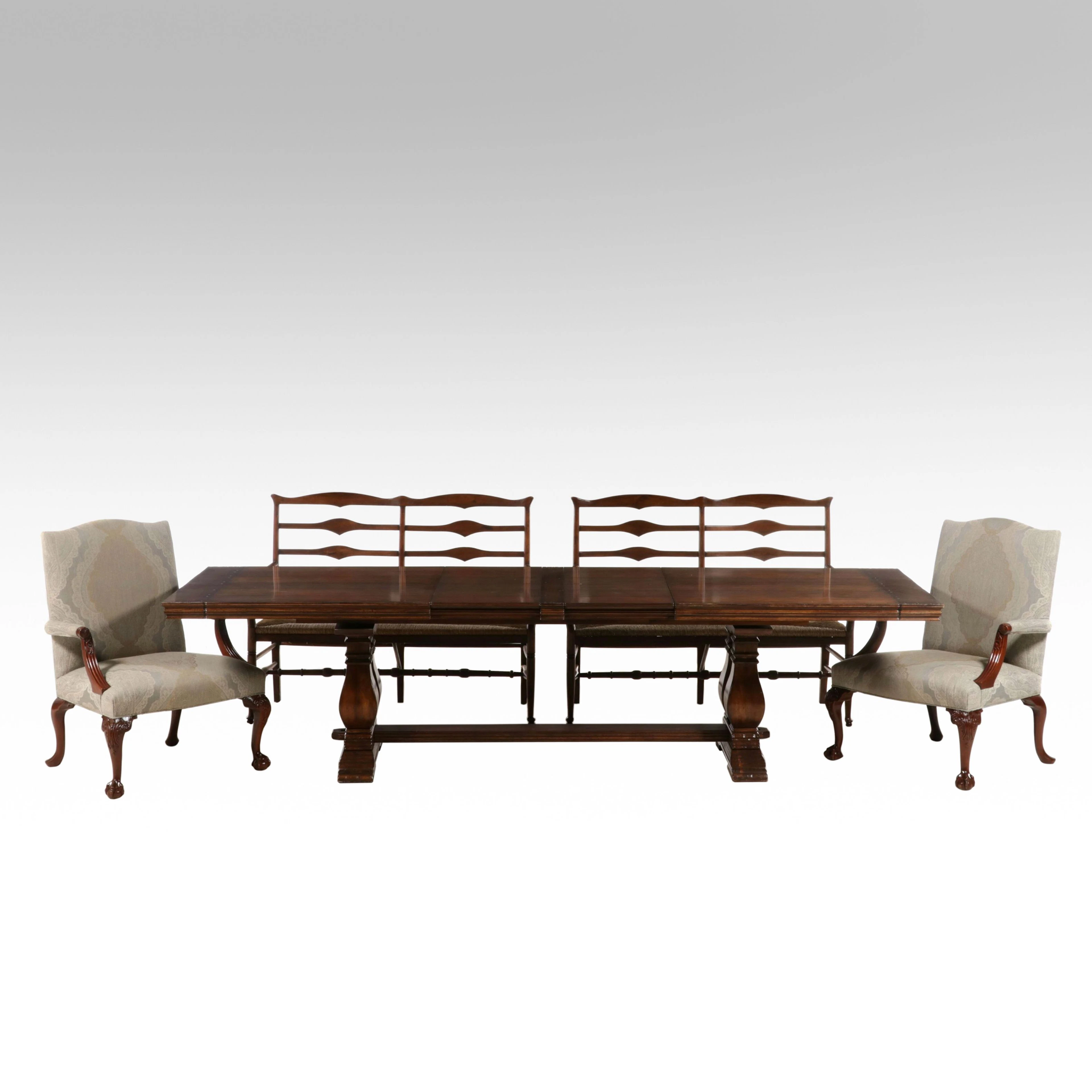 Five-Piece French Country Style Dining with Trestle Table and Bench Seating