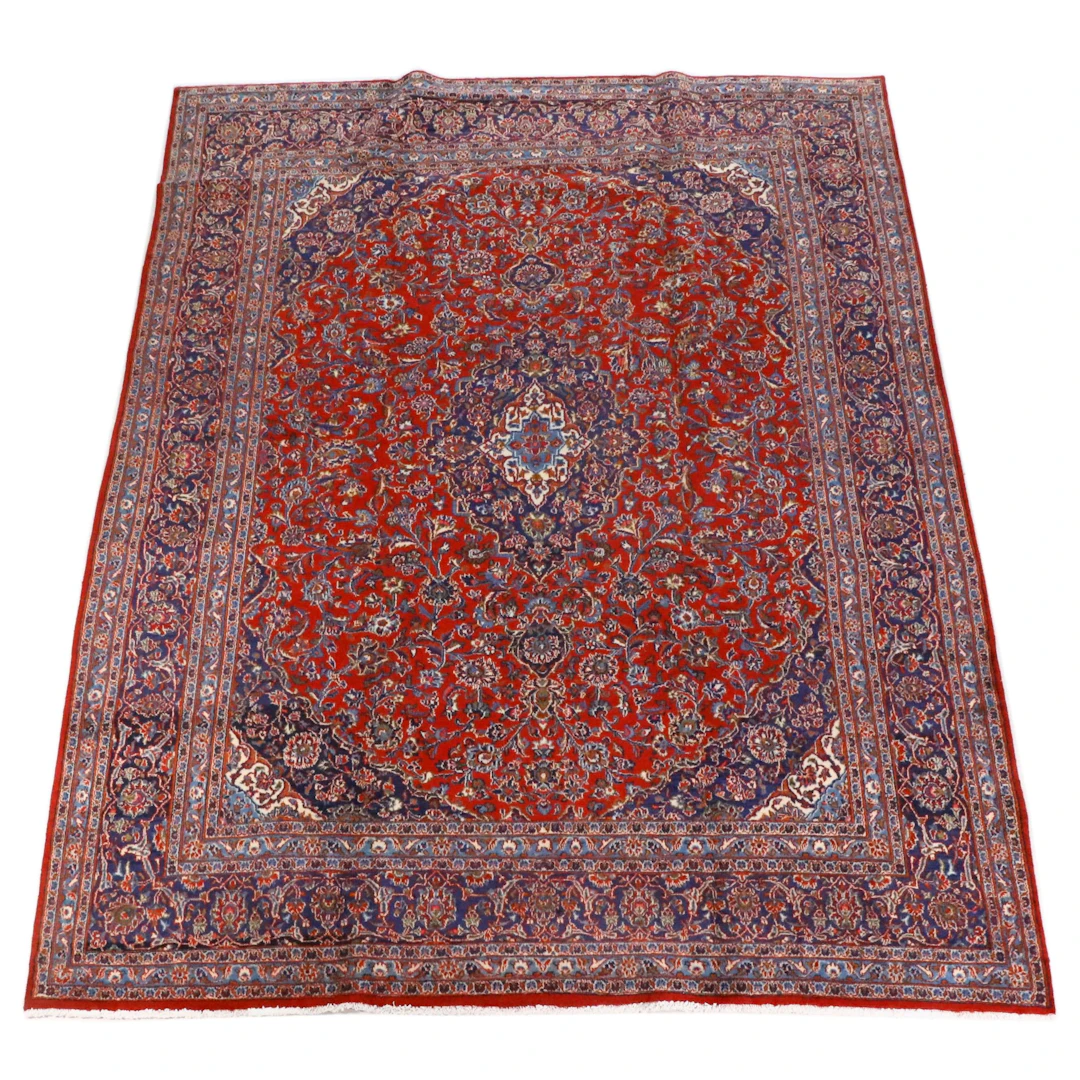 9'9 x 12'7 Hand-Knotted Persian Kashan Room-Sized Rug
