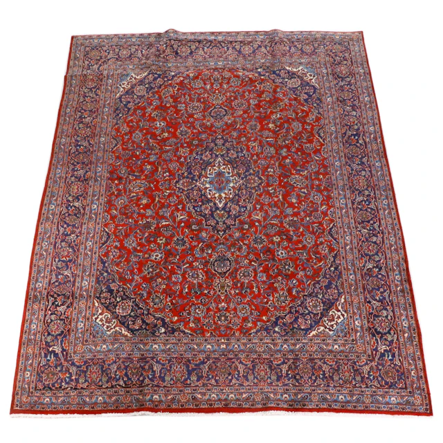 9'9 x 12'7 Hand-Knotted Persian Kashan Room-Sized Rug