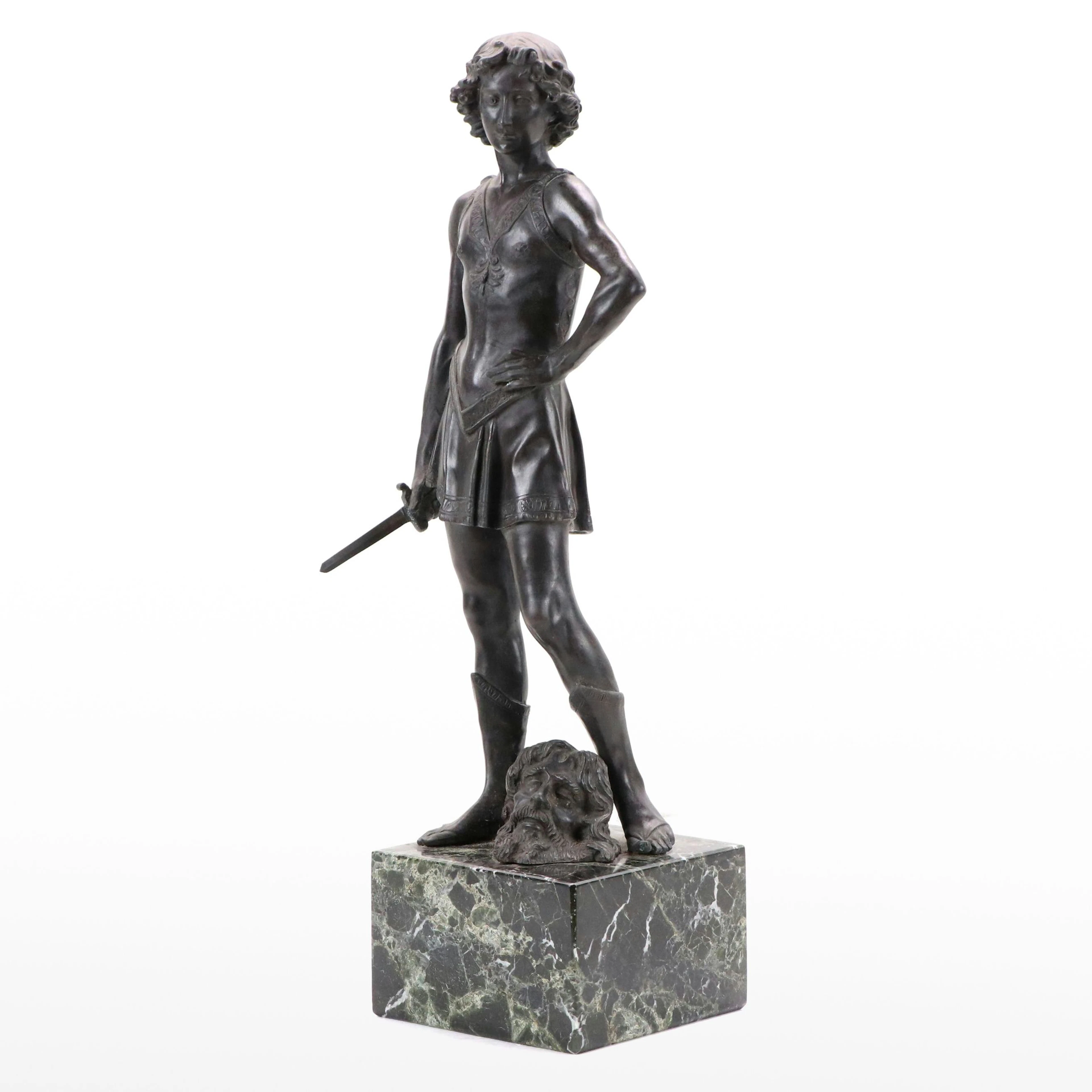 After Andrea del Verrocchio "David" Patinated Cast Bronze Sculpture