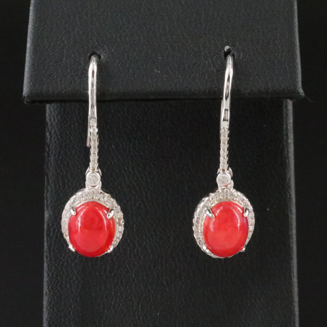 Sterling Opal and White Zircon Drop Earrings