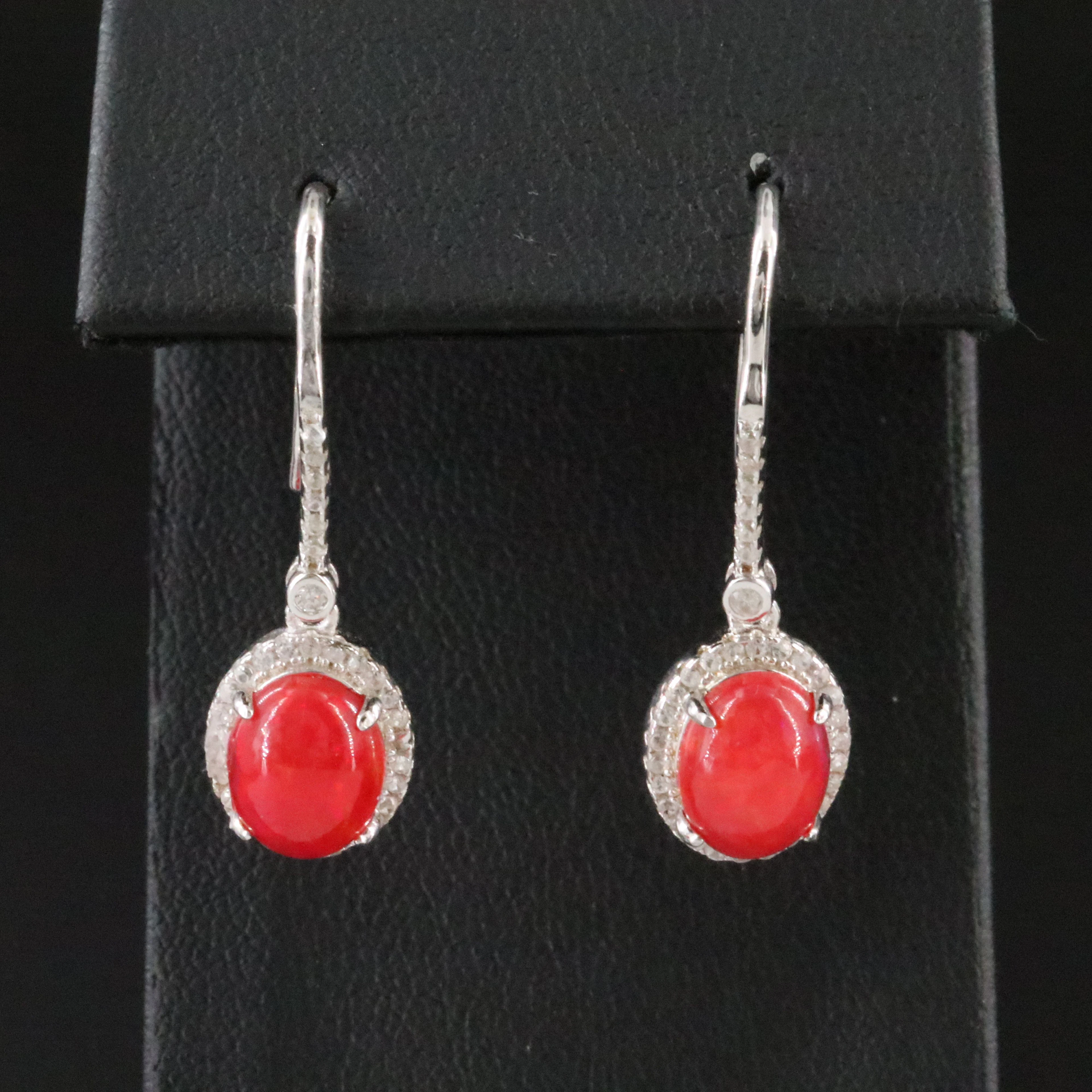 Sterling Opal and White Zircon Drop Earrings
