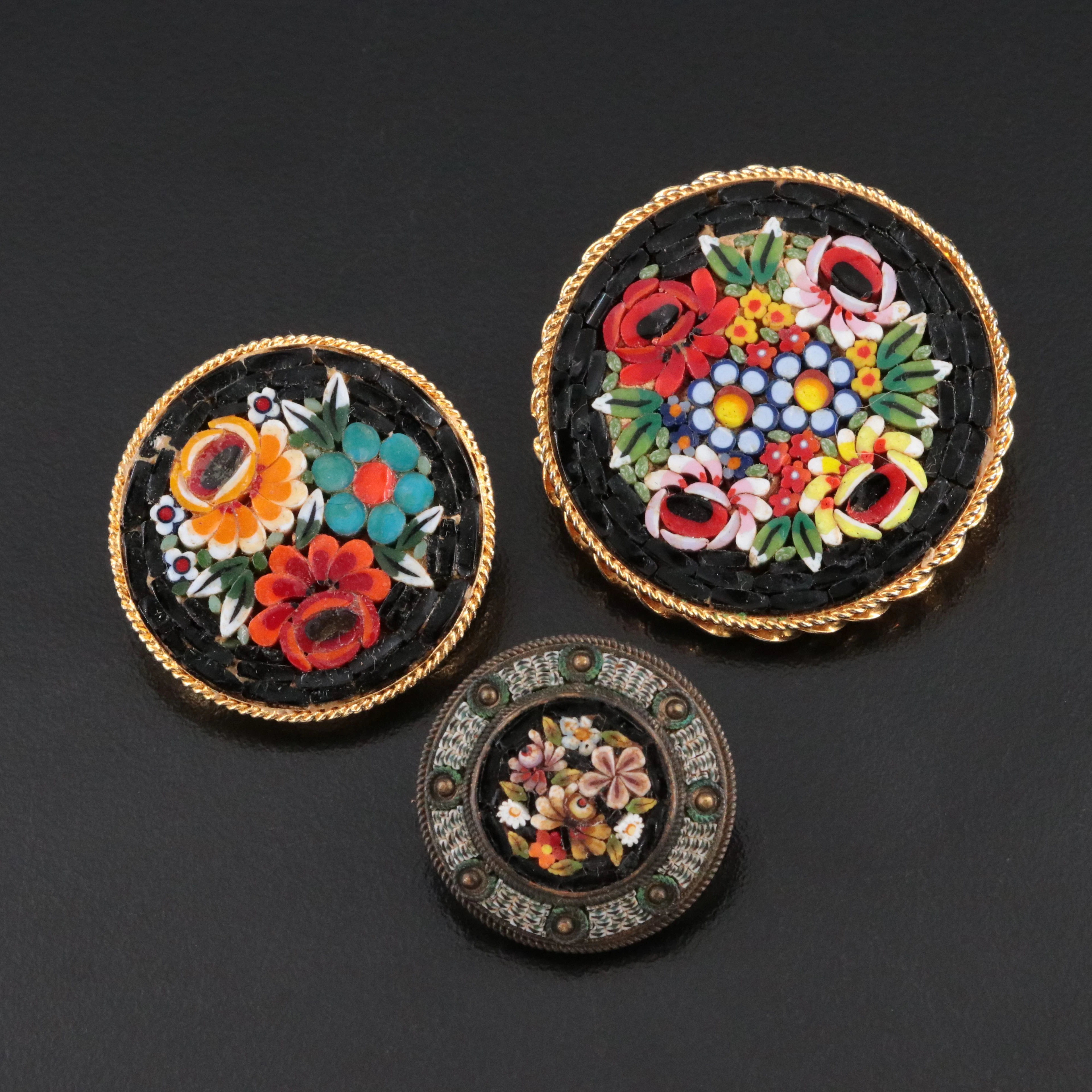 Antique & Vintage Micromosaic Floral Brooches & Pins