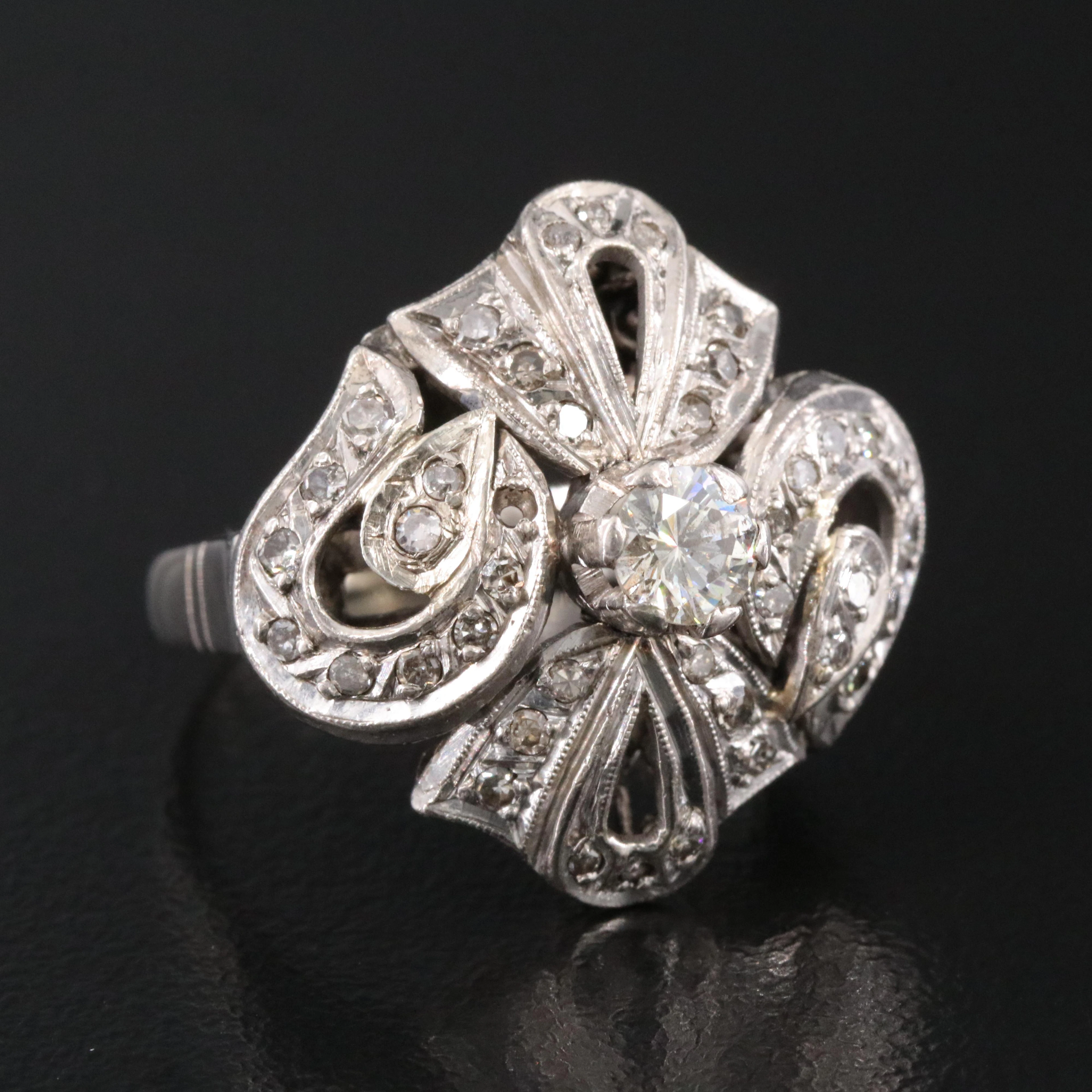 Vintage Silver Gold Palladium Alloy 0.62 CTW Diamond Ring