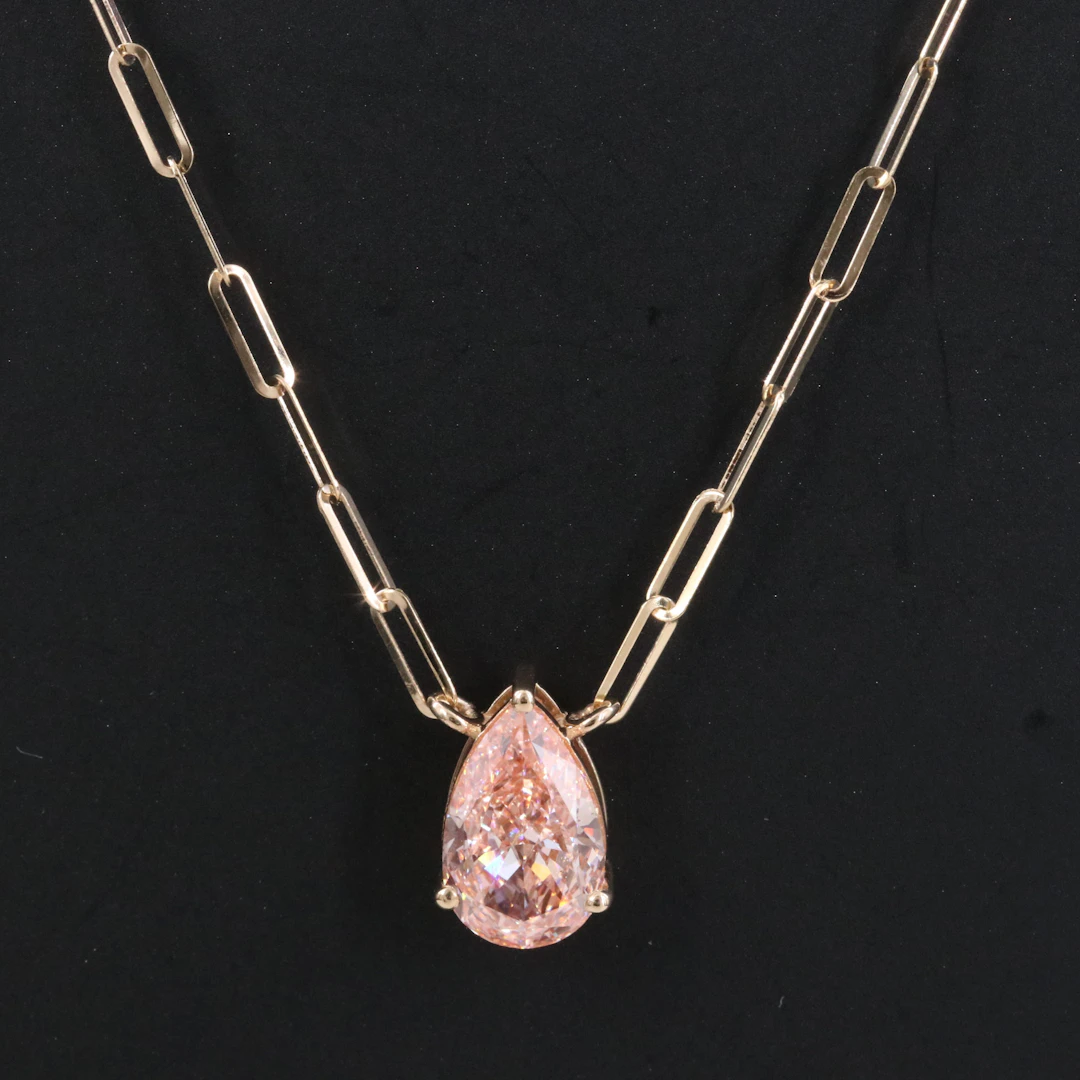 14K 2.03 CT Lab Grown Fancy Vivid Pink Diamond Necklace with IGI Report