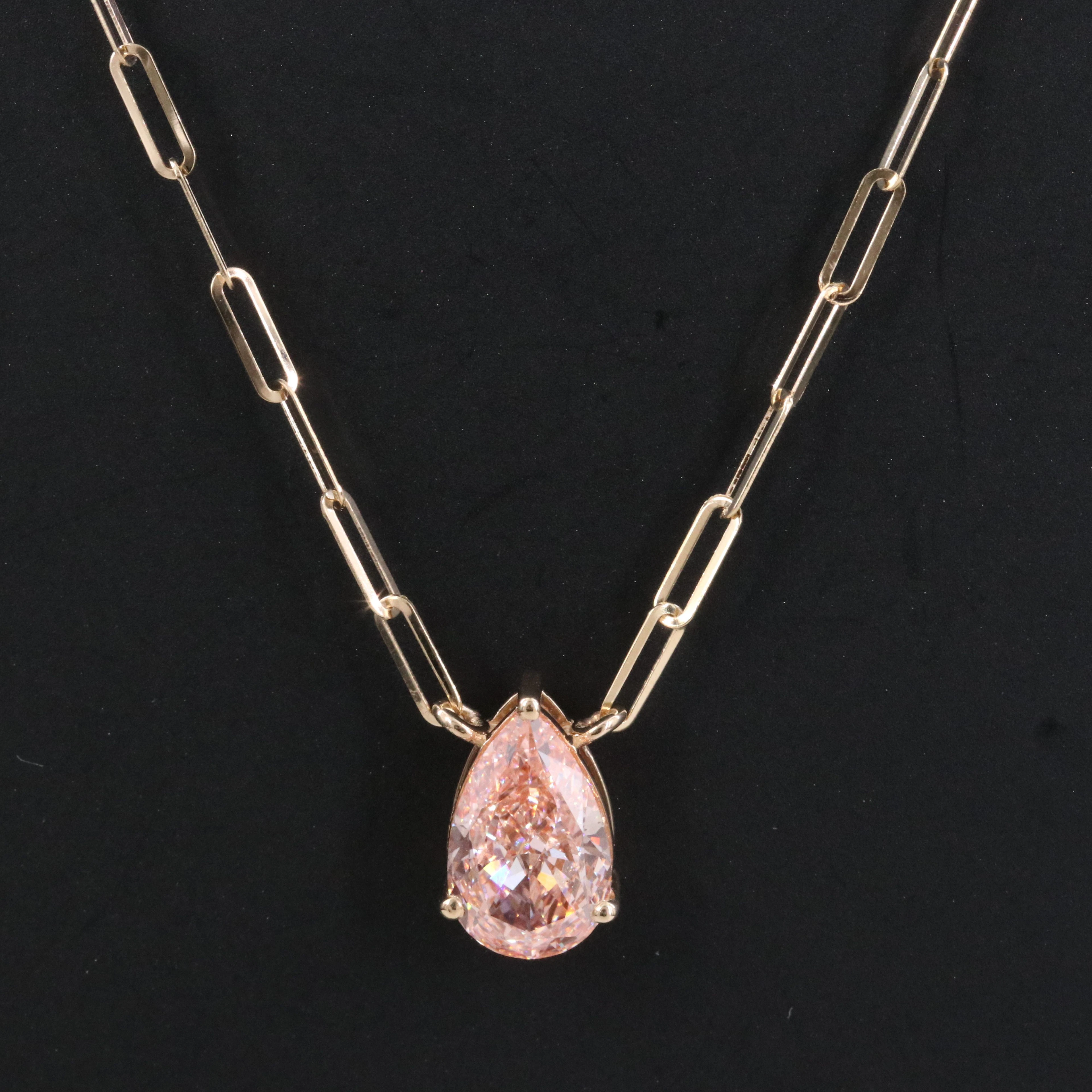 14K 2.03 CT Lab Grown Fancy Vivid Pink Diamond Necklace with IGI Report