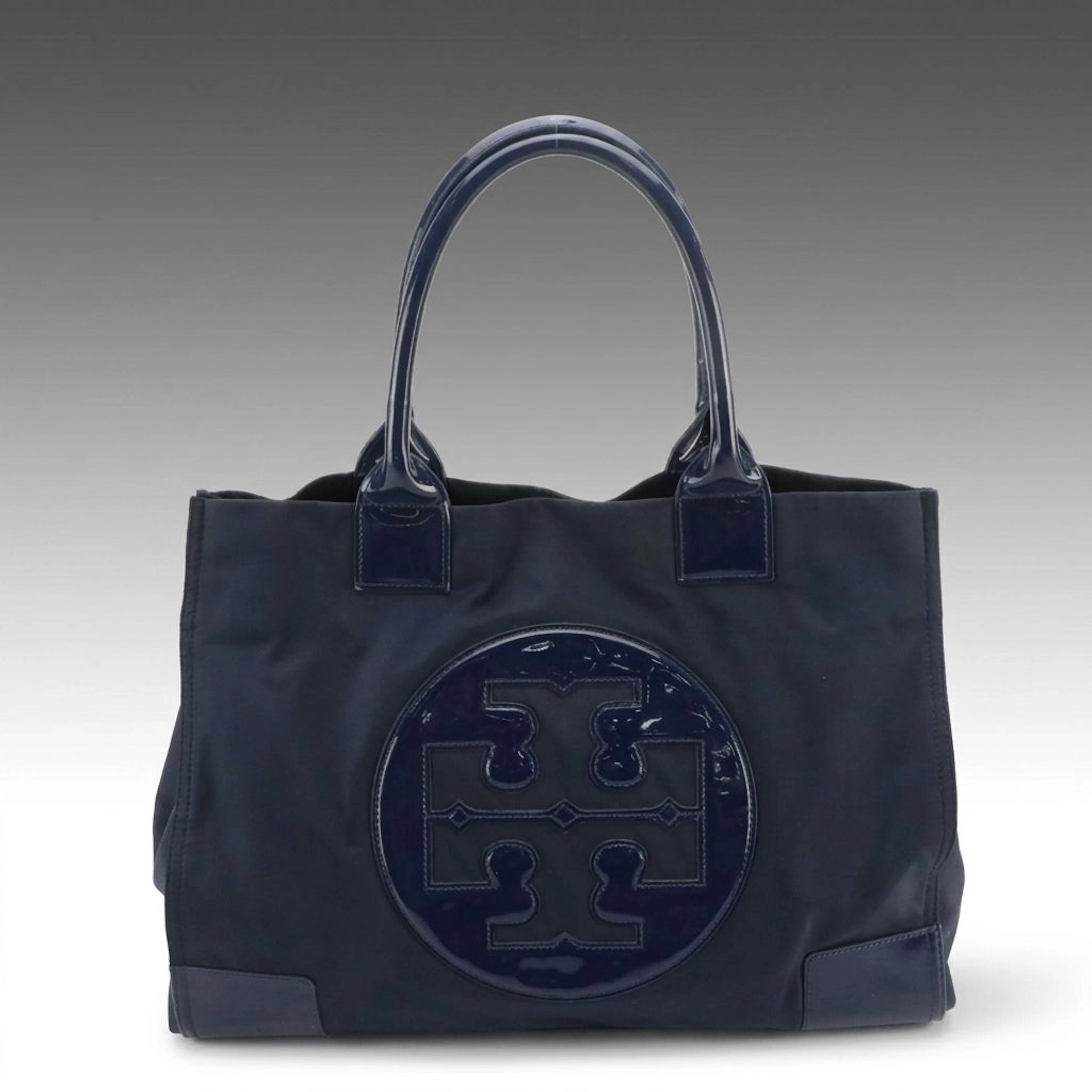 Tory Burch Ella Tote Bag in Navy Blue Nylon and Patent Leather