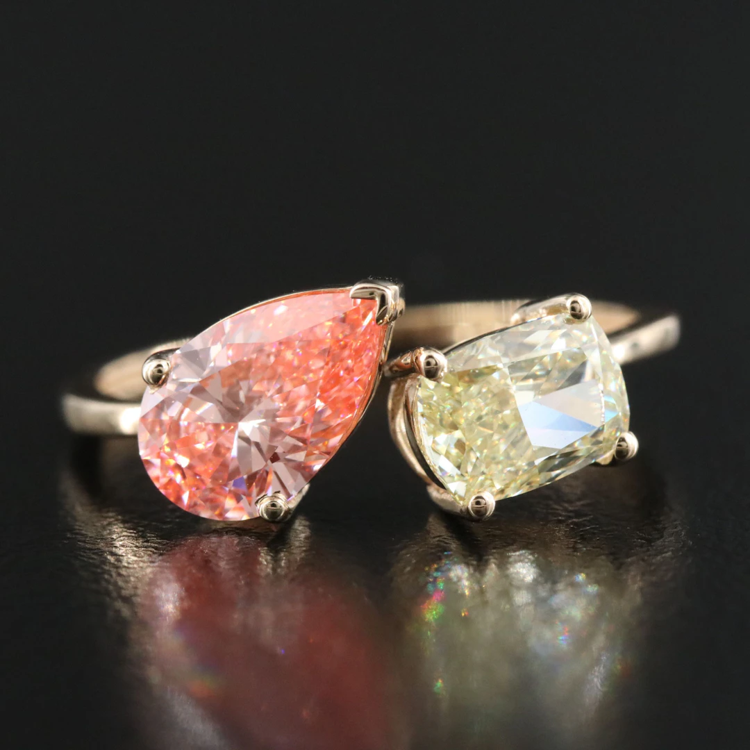 14K 2.04 CTW Fancy Pink and Yellow Lab Grown Diamond Ring with IGI Reports