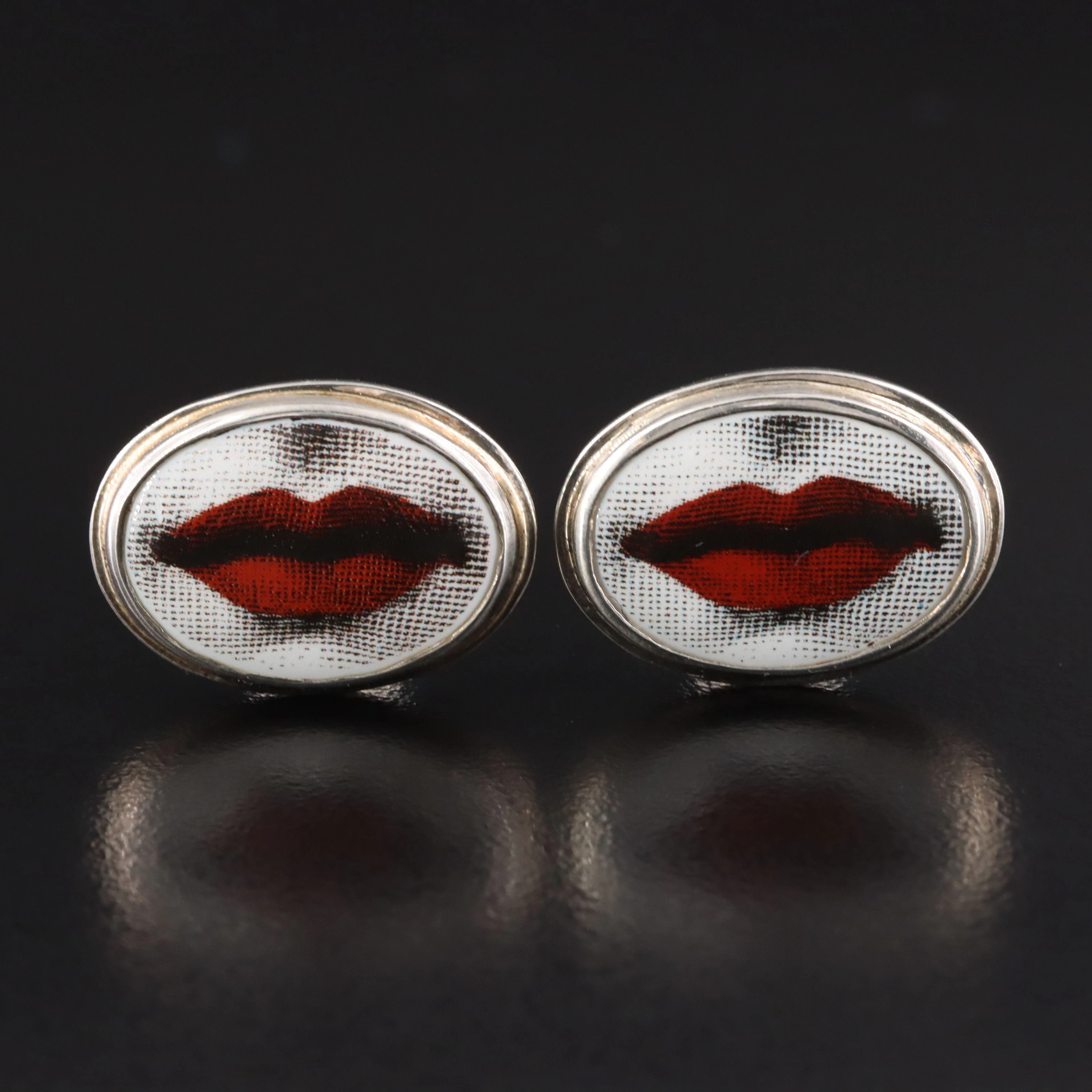 Piero Fornasetti Sterling Mother-of-Pearl, Ceramic & Glass Lip Cufflinks