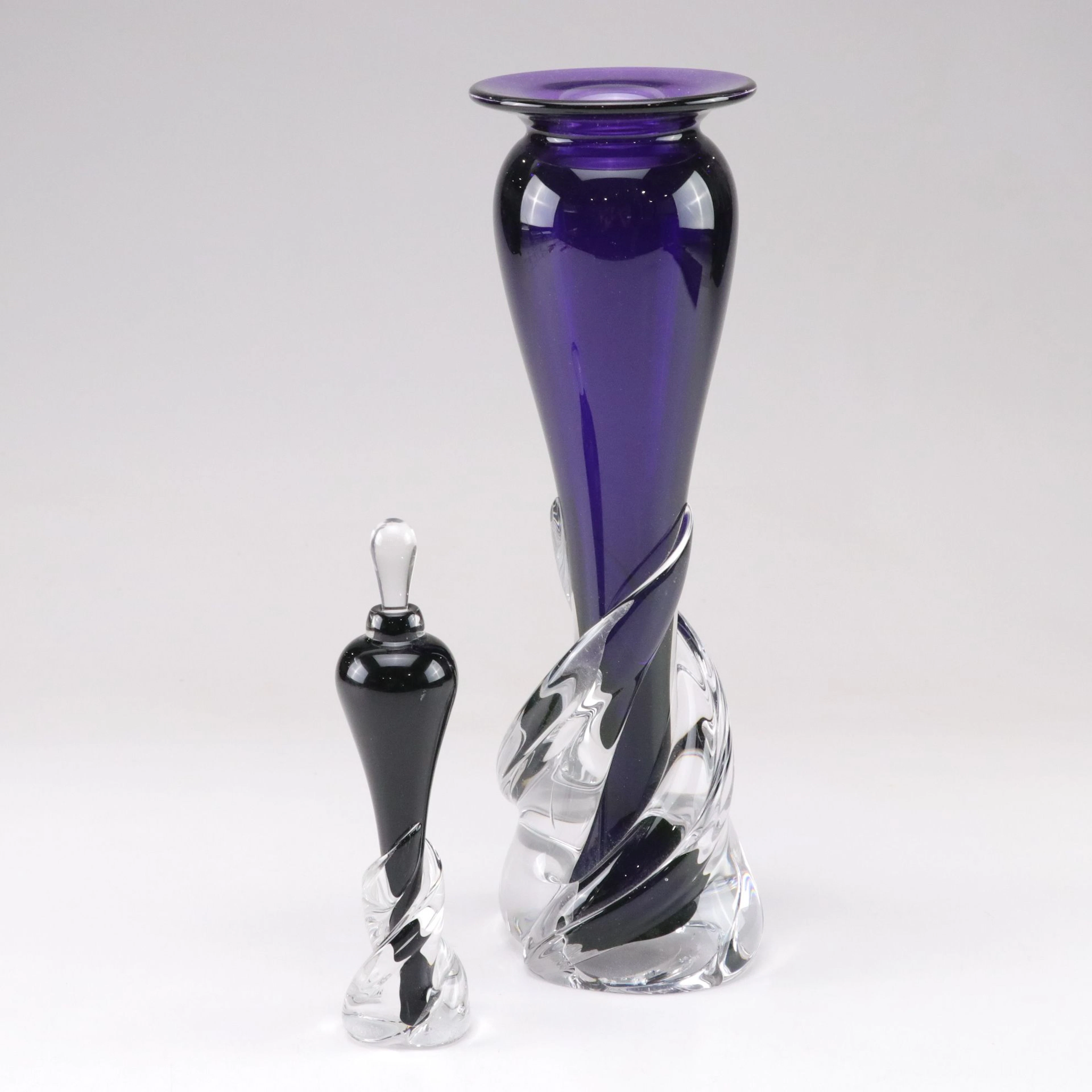 Matthew Buechner Signed Art Glass Perfume Bottle and Vase