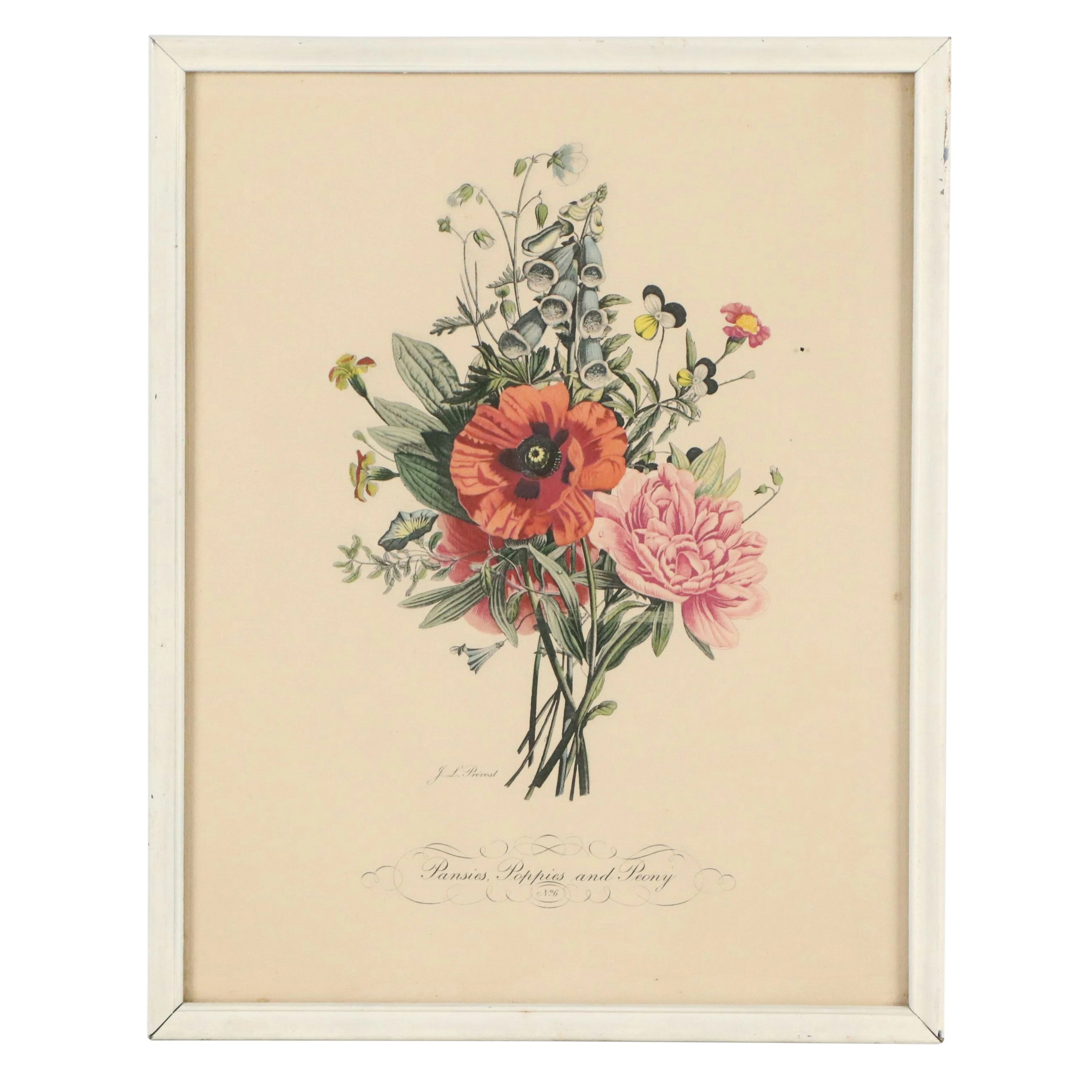 Offset Lithograph After Jean Louis Prévost "Pansies, Poppies and Peony,"