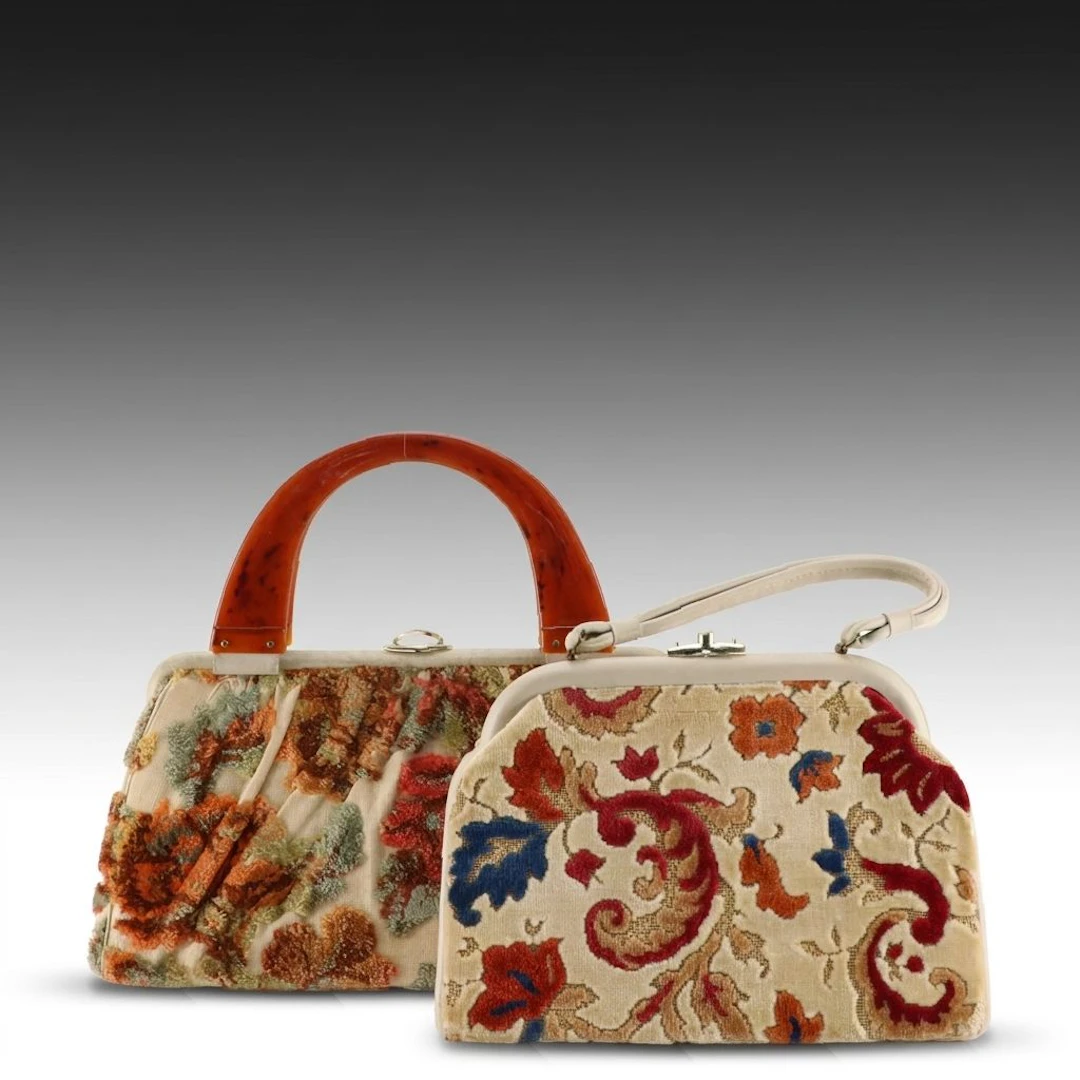 Verdi and Other Floral Chenille Tapestry Carpet Bags, Vintage 1960s